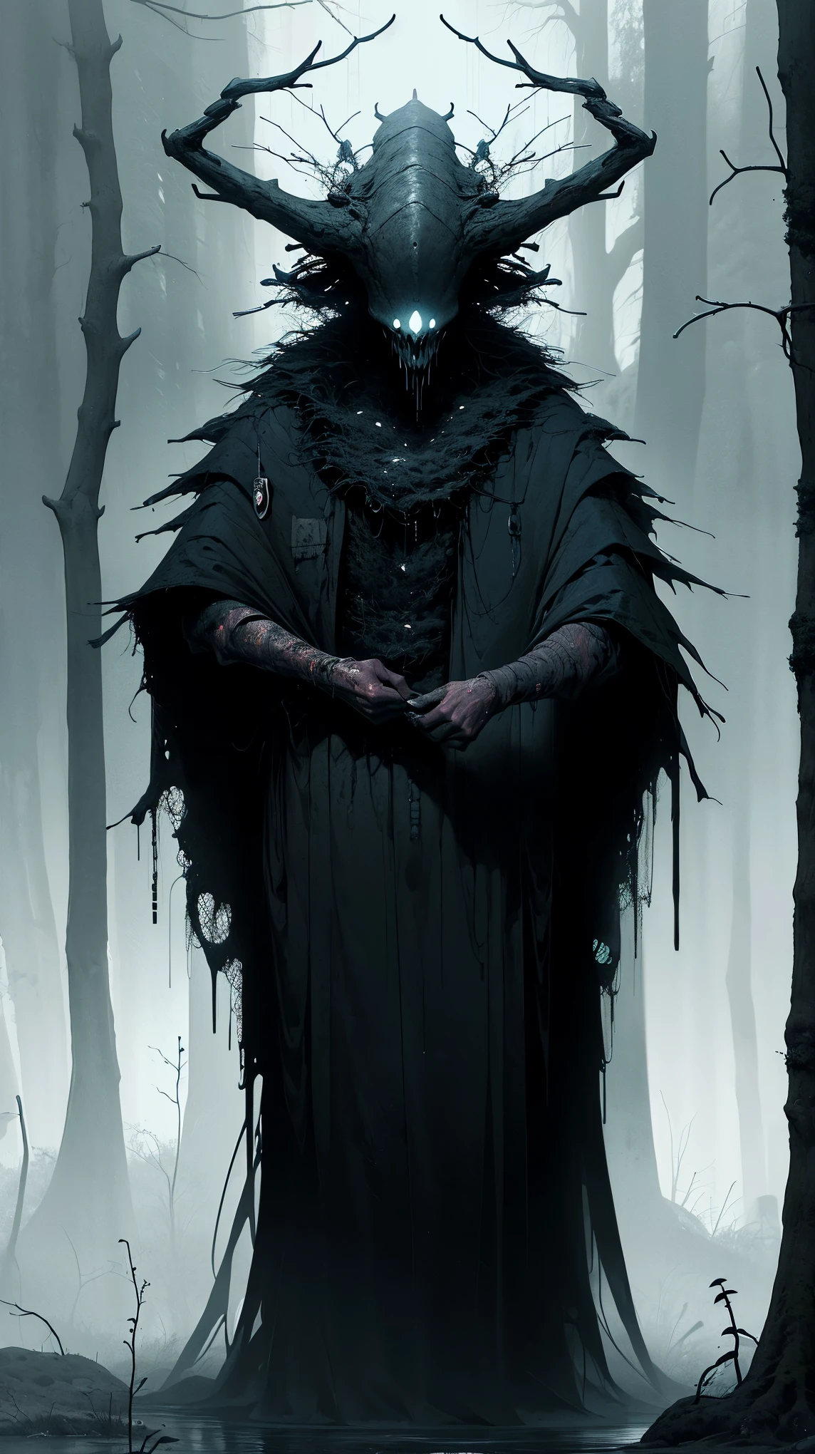 (best quality,4k,8k,highres,masterpiece:1.2),ultra-detailed,(realistic,photorealistic,photo-realistic:1.37),spooky forest,giant spider,twisted trees,dark atmosphere,eerie lighting,menacing presence,thick and sticky fluid,ominous vibes,dread-filled scenery,detailed spider web,creepy crawlies,horrifying spectacle,fractal patterns,nightmare-inducing,unsettling surroundings,horror movie setting,dreadful ambiance,vivid colors,sharp focus