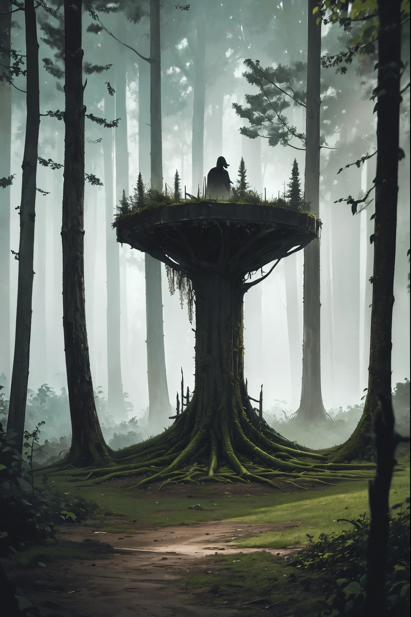 (best quality,4k,8k,highres,masterpiece:1.2),ultra-detailed,(realistic,photorealistic,photo-realistic:1.37),spooky forest,giant spider,twisted trees,dark atmosphere,eerie lighting,menacing presence,thick and sticky fluid,ominous vibes,dread-filled scenery,detailed spider web,creepy crawlies,horrifying spectacle,fractal patterns,nightmare-inducing,unsettling surroundings,horror movie setting,dreadful ambiance,vivid colors,sharp focus