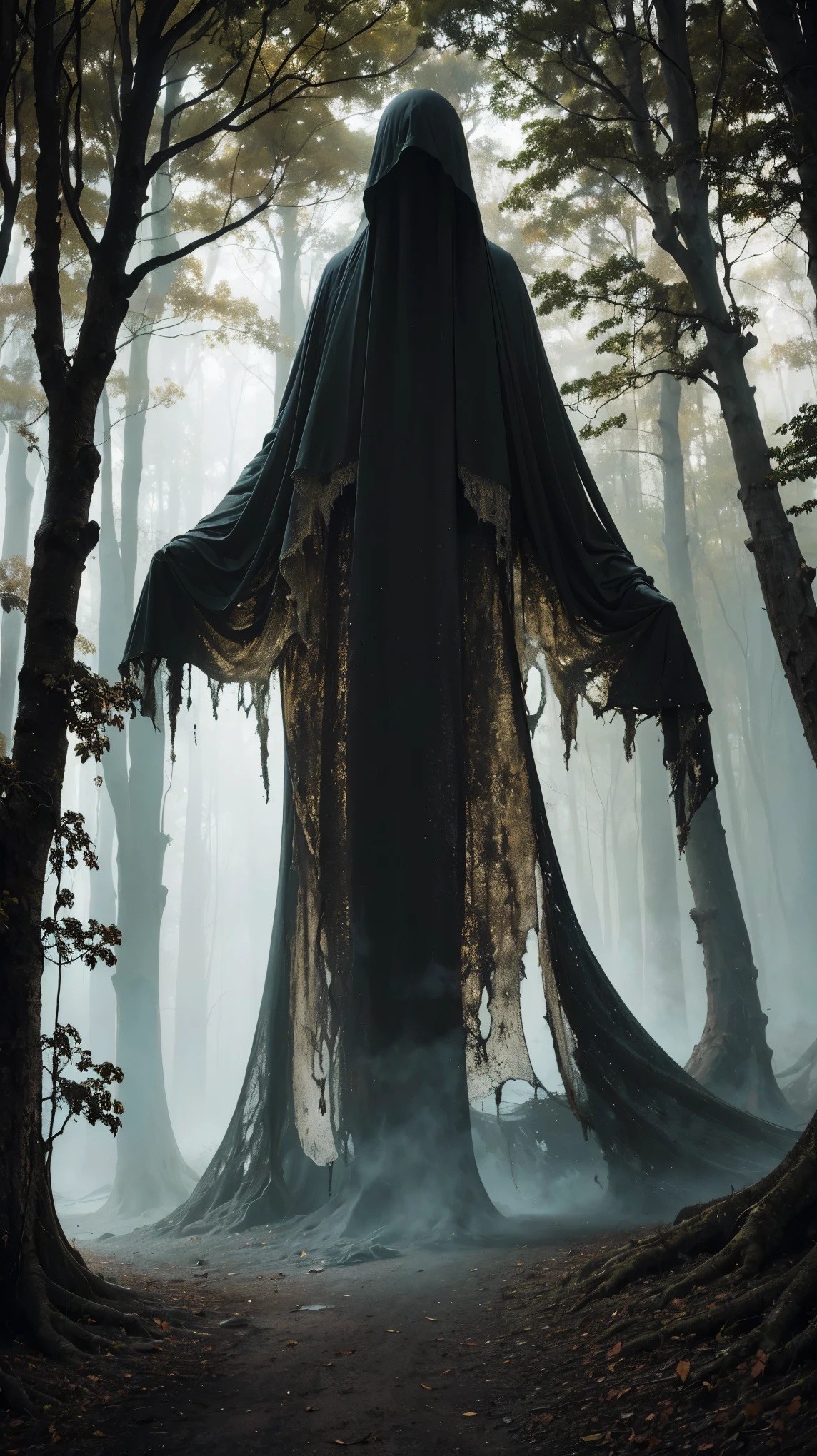 (best quality,4k,8k,highres,masterpiece:1.2),ultra-detailed,(realistic,photorealistic,photo-realistic:1.37),spooky forest,giant spider,twisted trees,dark atmosphere,eerie lighting,menacing presence,thick and sticky fluid,ominous vibes,dread-filled scenery,detailed spider web,creepy crawlies,horrifying spectacle,fractal patterns,nightmare-inducing,unsettling surroundings,horror movie setting,dreadful ambiance,vivid colors,sharp focus