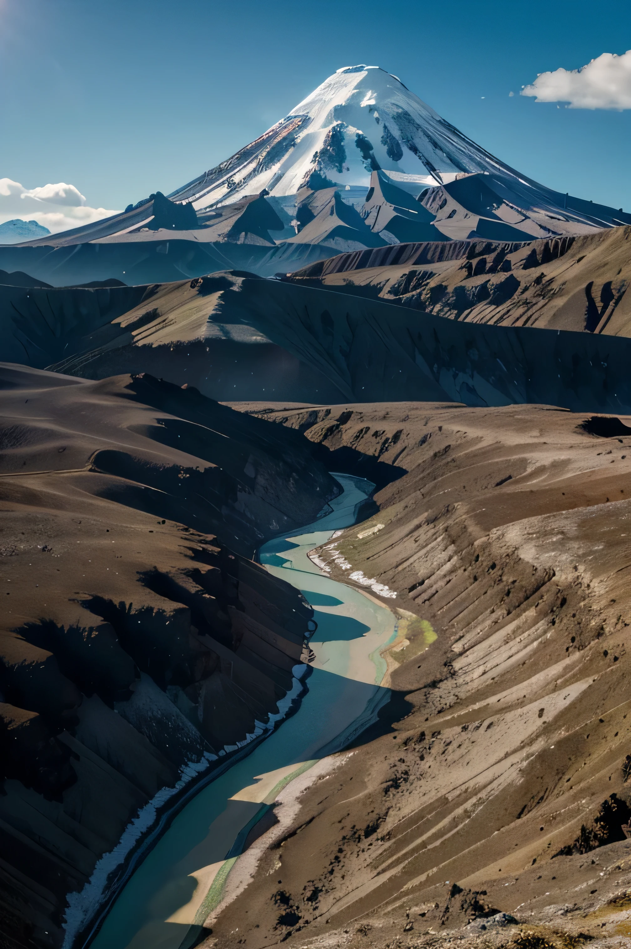 Kamchatka volcanoes, photorealistic, landscape, snow-capped mountains, majestic peaks, vast expanse of land, pristine wilderness, volcanic activity, volcanic ash, lava flows, rugged terrain, steam rising from the craters, dense forests, crystal clear lakes, serene rivers, colorful wildflowers, diverse wildlife, eagles soaring in the sky, tranquil atmosphere, breathtaking views, dramatic lighting, vibrant colors, dynamic composition, high-resolution details, realistic textures, sense of depth, immersive experience. (best quality, 4k, highres, realistic:1.2), ultra-detailed, HDR, studio lighting, vivid colors.