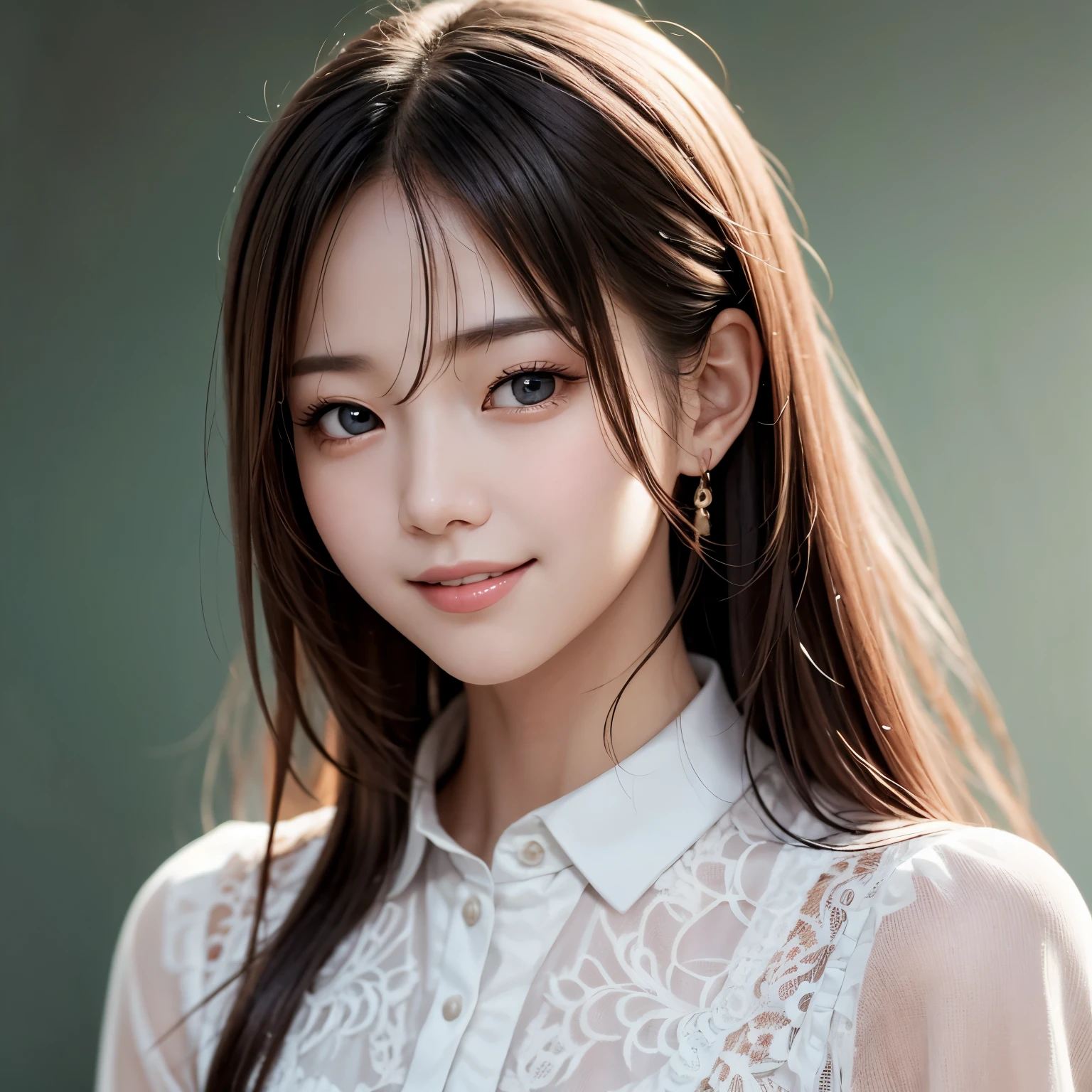(surreal), (figure), (High resolution), (8K), (Very detaileded), (Best figure), (Beautiful and detaileded Eyes), (highest quality), (Ultra detaileded), (masterpiece), (wallpaper), (detaileded Face), facial pores,alone,one girl,, Fine detailed, detaileded Face, (detailed),(realistic lighting: 1.1),Arafed image of a long-haired woman looking at a photo and smiling, Adorable Korean Face, , korean female actress, , cute korean actress, gorgeous young korean woman,