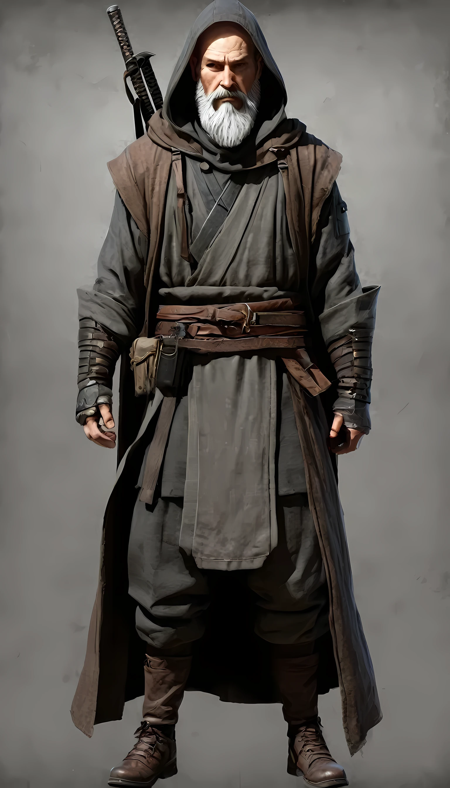 :: ((masterpiece)) :: wide:80 mm :: (((Best quality))),(character design sheet, same character, front, Side, back) :: portrait in profile, fantasy, ((Middle Ages, maintaining the correct color rendering in the Scandinavian style.)), Arsenal Ninja :: Old man, gray beard, bald, Pale skin, shabby face texture :: cold-blooded character :: Static Pose, pose Composition, head looks up :: (dressed in traveling clothes with a hood, books hang on his belt) :: hand drawn, dark, sandy, realistic sketch, sketch, mix of bold dark lines and loose lines, thick lines, on paper, turn character sheet:: Background in the form of shimmering cold flowers :: (outline style:1.1), (Reflected light:1.2), (Cell shading:1.2), use of large lines, difficult, (Anxious:1.1) ::