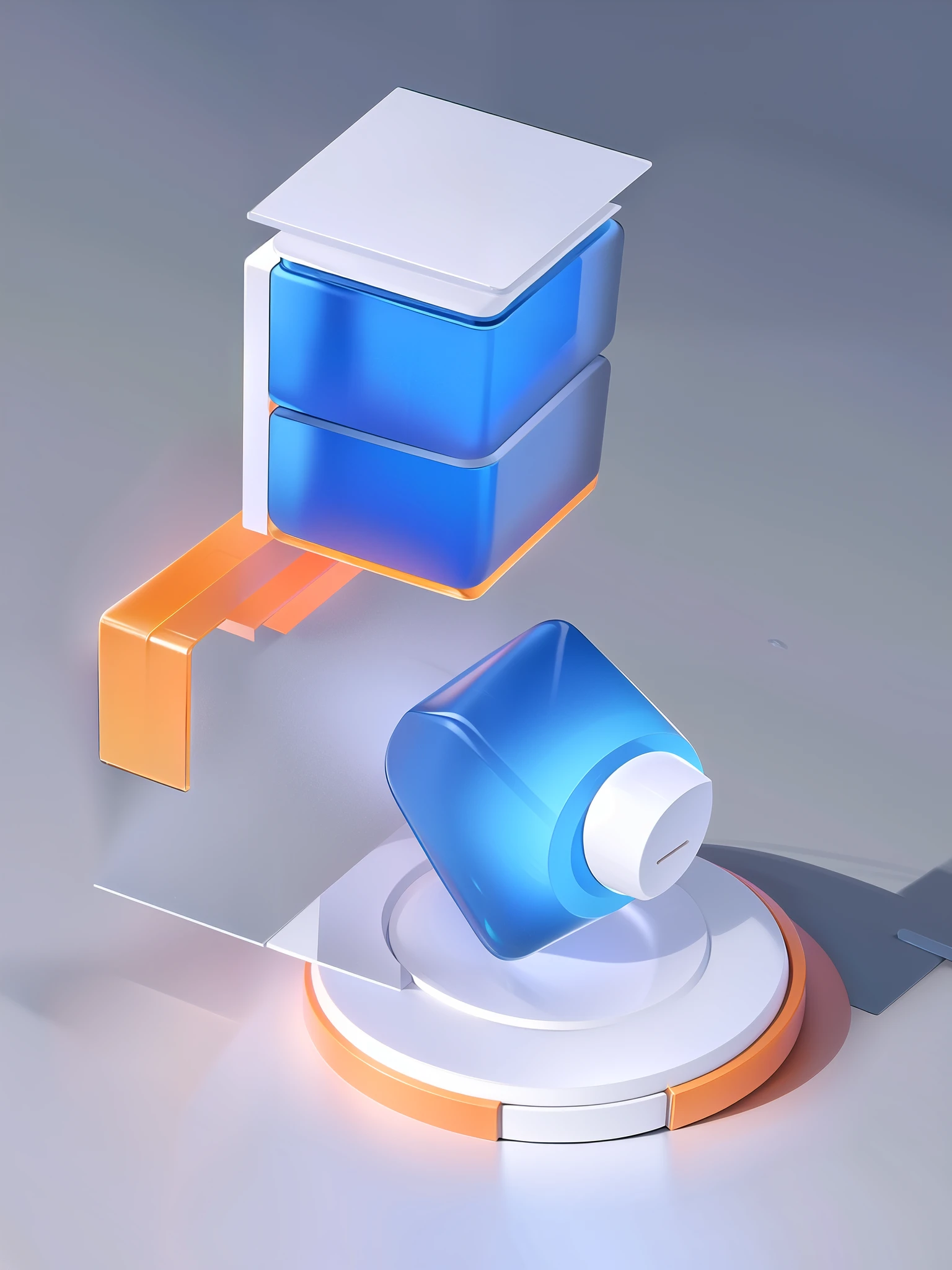 Melhor qualidade, Muitos detalhes,4K,liquidificador,octane rendering,C4D,Textura de vidro transparente,DDicon,azul|Laranja, vidro fosco, senso de tecnologia transparente, desenho industrial,fundo branco,studio lighting, luz do sol,plano, Minimum,quase-objeto,axisymmetric,Data,cubo,arquivo,