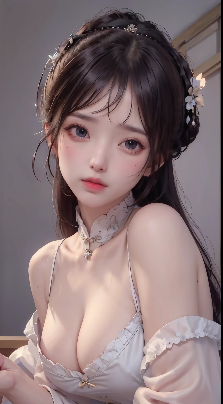 goddess of shooting'arc14 ans,Ancient costumes with many phoenix designs,visage blanc et rose impeccable,Ornements sur la tête,cheveux jusqu'aux noirs'to the size,yeux marrons très beaux et nets,red labia minora,Colored lips,Enchanted smile,bijoux portés autour du cou,Anneau de mamelon d'oreille,dents blanches et uniformes,pont de nez haut,gros seins ronds, jambes fines,chaussettes noires en maille fine,Portrait,the most realistic,la plus haute quality,Meilleurs pixels,8k ultra,HIGH LEVEL OF DETAIL,8k resolution,ultra haute résolution,une jeune fille, Une jolie fille,short detailed hair,chignon,lipsticks,boucles d'ears to pampilles,collier ras du cou,Yeux noirs clairs,Cheveux lisses,clavicule,traits du visage délicats et parfaits, les plus beaux grands yeux,long cils,The eyes are soft and there are silkworms lying,angle dynamique,quality'extreme image,The highest accuracy,Accurate and perfect human anatomy,(((Robe professionnelle,Slim cheongsam Republic of China,Broderie or cramoisi))),((assis)),Warm scene,ultra haute résolution,Cheveux noirs fluides de style antique chinois ultra-clairs avec un chignon délicat)Par frange,(cheveux longs et flottants,avec un chignon:1.3)), vêtements à poitrine ouverte en V royal, Wet body of fine silk fabric, Robe fine en dentelle de soie, (huge ,clivage),, blanc rose, bleu ,Meilleure quality,chef-d'ouvrages d'art,ultra haute résolution,(realism:1.4),photo BRUTE,(Véritable texture de peau:1.3),(grain de film:1.3),(Angle de selfie),1 girl with giant ,Beautiful details of the eyes and face,chef-d'ouvrages d'art,La Meilleure quality au mieux,,The chest more exposed, detailed hair, Bon rose , 8K Detail, Haut du corps,,Delicate collarbones,beau maquillage,Caractéristiques du visage exquises et parfaites,,de grands yeux larmoyants,Ver à soie couché,long cils,The eyes are soft and have eye shadow, the more chest explore