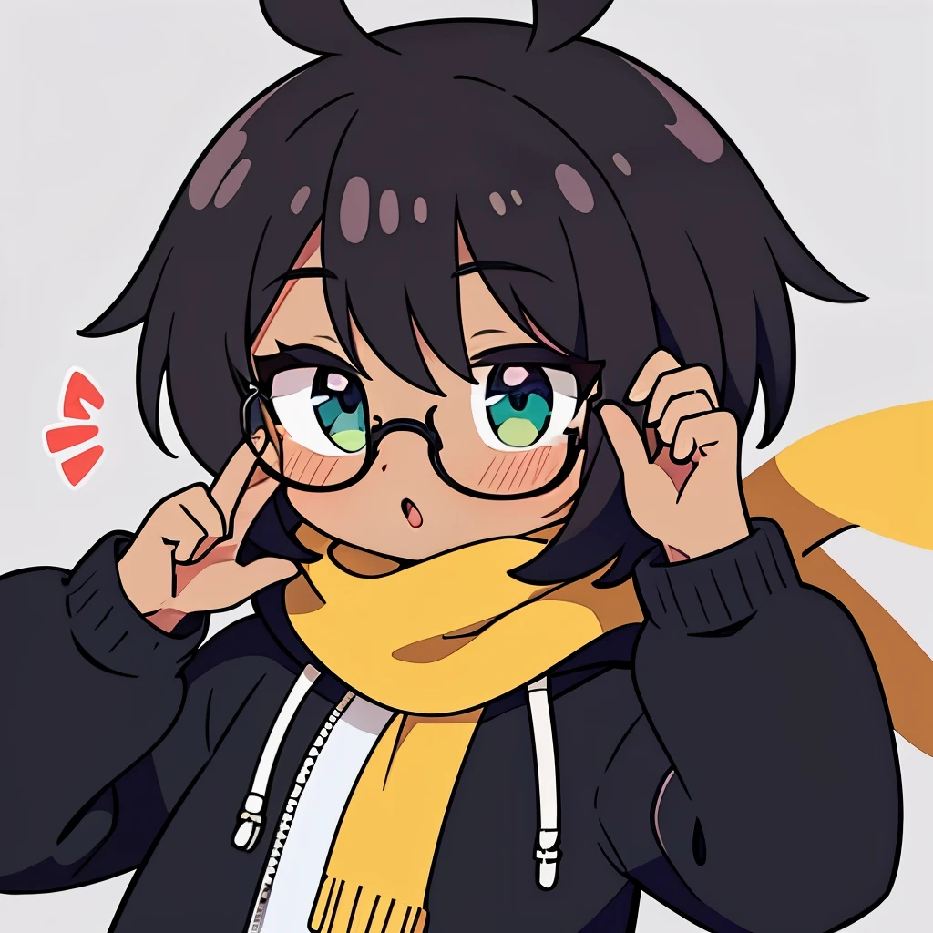 A black girl, with glasses, winky, blowing a kiss, at a black guy wearing a scarf and a hoodie, on a snowy day