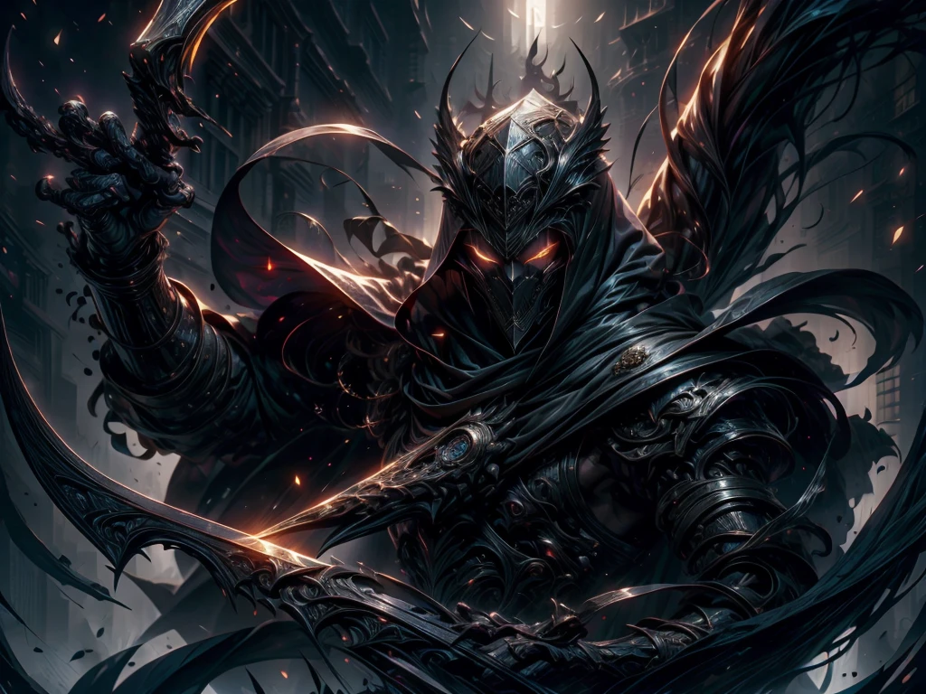 Visualize uma cena sombria e sinistra, onde um assassino dark com uma capa emerge das sombras, ready to carry out your mission ruthlessly and stealthily. In the heart of the night, the killer stands like a menacing figure, envolto em uma capa negra que parece absorver a luz ao seu redor. His face is hidden by the shadows, revelando apenas os contornos sinistros de seus olhos brilhantes, sparking with determination and danger. The killer wields a sharp blade, sua forma reluzente refletindo a luz fraca das estrelas acima. Every move is calculated and precise, como o de um predador nas sombras, lying in wait for its prey. Ao redor do assassino, the environment is enveloped in an atmosphere of suspense and tension. Shadows dance on the walls, as the wind whispers dark secrets through the deserted streets. The silence is interrupted only by the sound of the killer&#39;s footsteps., ecoando como batidas de tambor na noite. The image style is dark and enigmatic, with black and gray tones that evoke a sense of mystery and danger. Cada detalhe, from the folds of the cape to the killer&#39;s piercing eyes, is rendered with maximum quality, creating a stunning and sinister vision of a shadow enforcer who operates on the margins of society.
