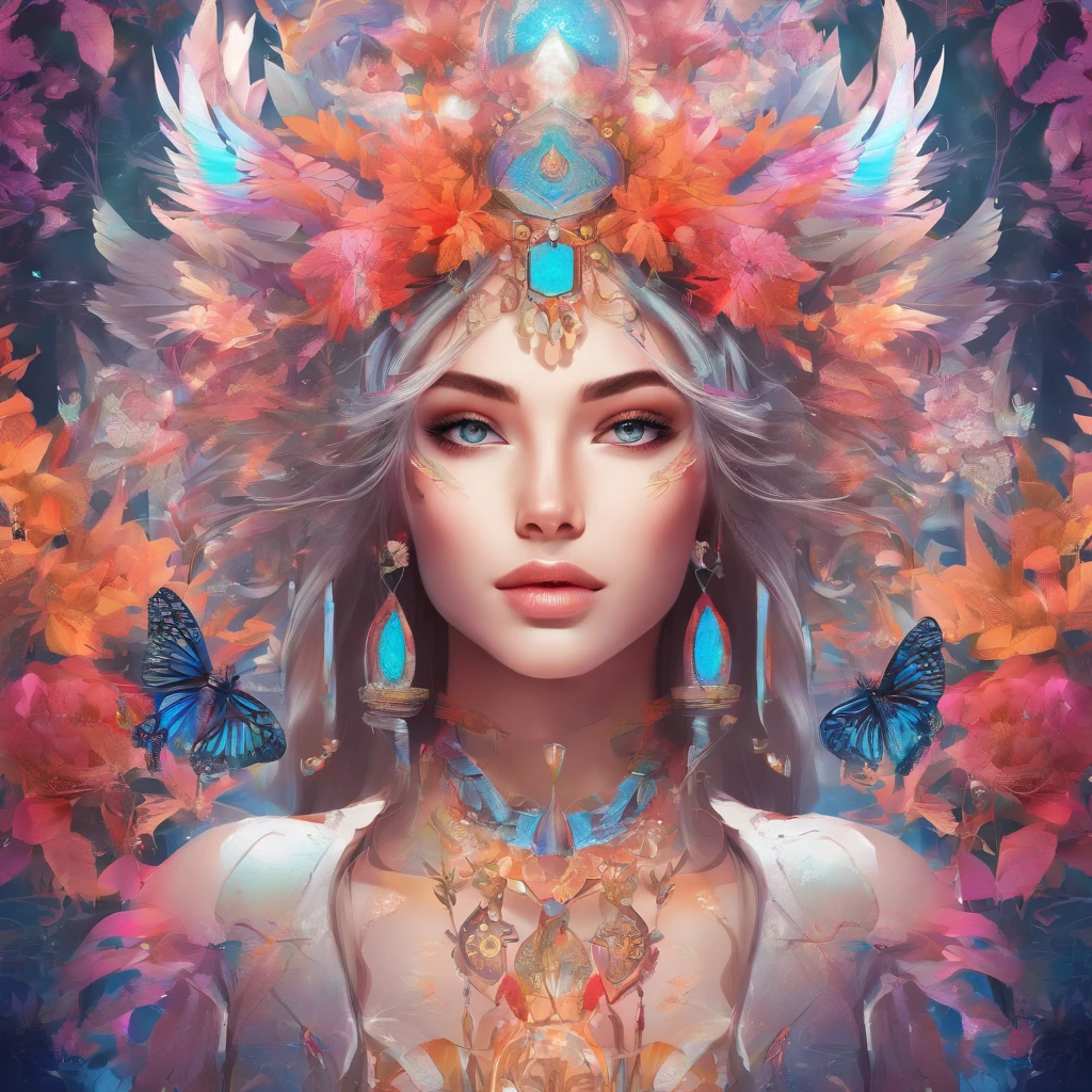 a girl with beautifully detailed eyes, detailed lips, and extremely detailed face, intricate facial features, long eyelashes, flowing hair, wearing traditional tribal jewelry, in a mystical forest setting, surrounded by vibrant flowers and plants, bathed in soft, ethereal lighting, creating a sense of magic and enchantment, created with the medium of digital painting and concept art, ultra-detailed and realistic, with vivid colors and a dreamlike atmosphere