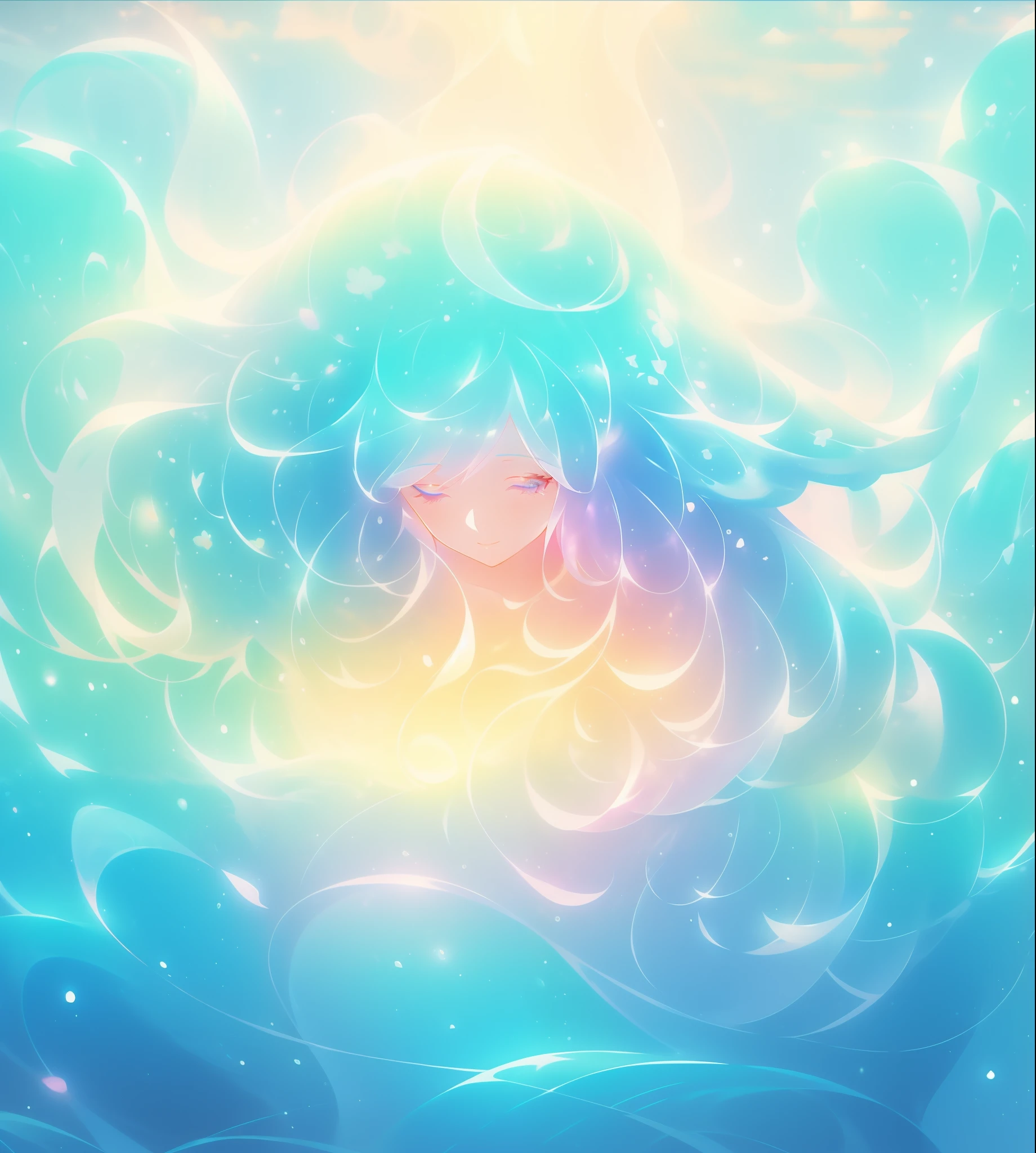 beautiful girl surrounded by liquid light, long wavy blue hair, watercolor illustration, inspired by Glen Keane, inspired by Lois van Baarle, disney art style, by Lois van Baarle, glowing aura around her, by Glen Keane, jen bartel, glowing lights! digital painting, flowing glowing hair, glowing flowing hair, beautiful digital illustration, fantasia otherworldly landscape plants flowers, beautiful, masterpiece, best quality, anime disney style