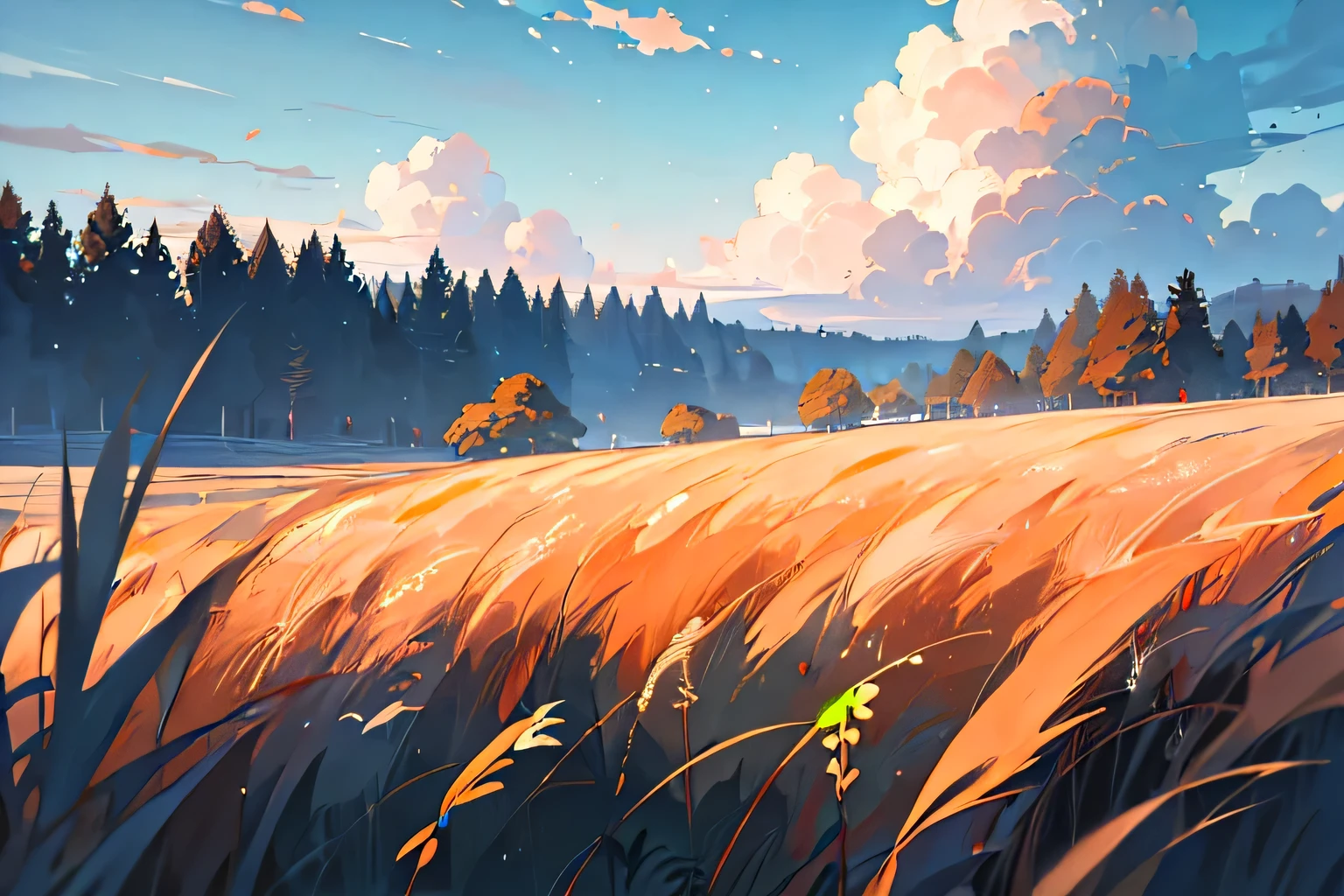 (masterpiece, best quality), [grassfield | forest], coudy sky, field of depth, cinematic
