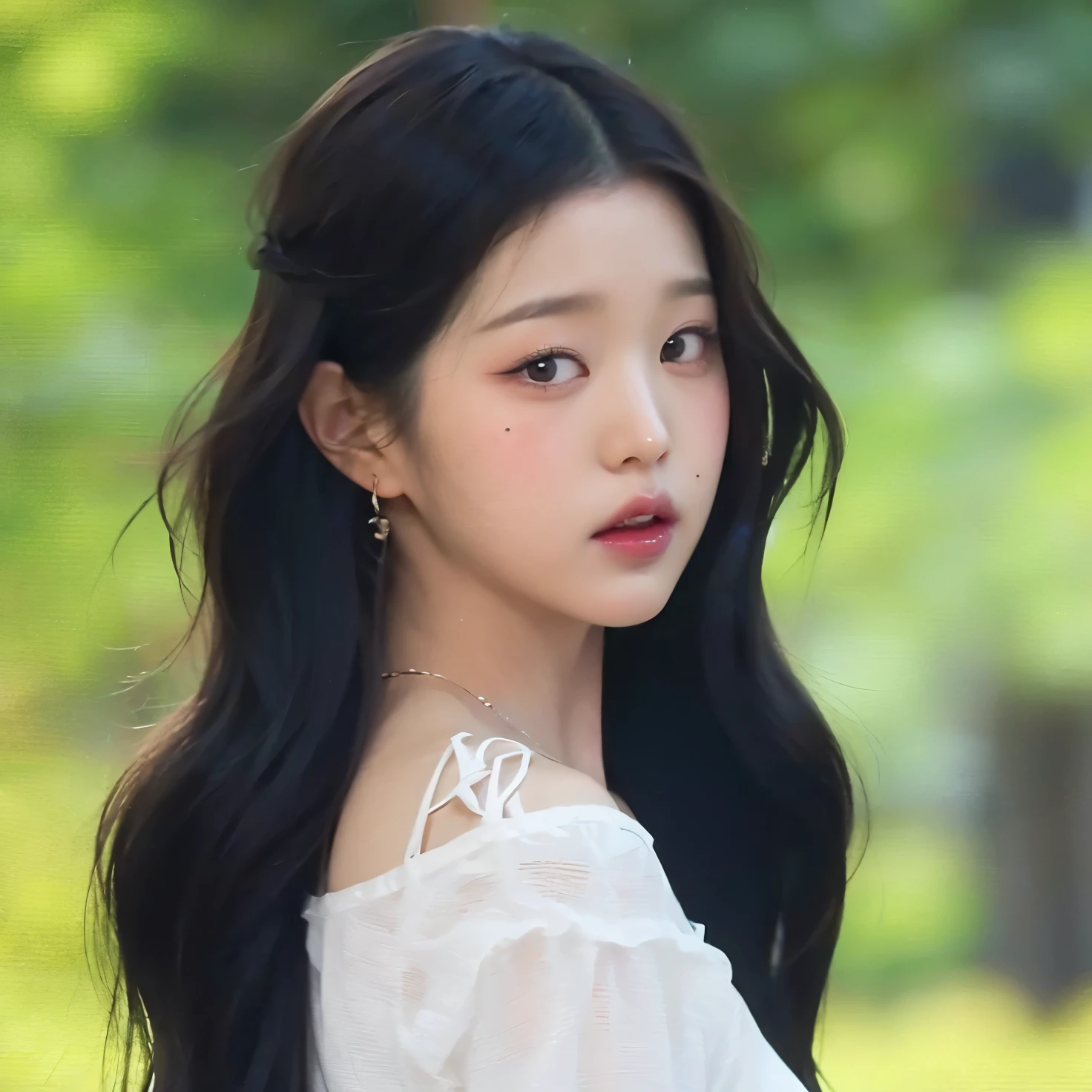 Un primer plano de una mujer con el pelo largo y pelinegro, Wonyoung de IVE, Retrato de Wonyoung de IVE, Wonyoung de IVE, Jang Wonyoung de IVE, maquillaje popular de Corea del Sur, Wonyoung de IVE, Retrato Wonyoung IVE, Tono de piel rosa pastel, Wonyoung de IVE, maquillaje coreano popular
