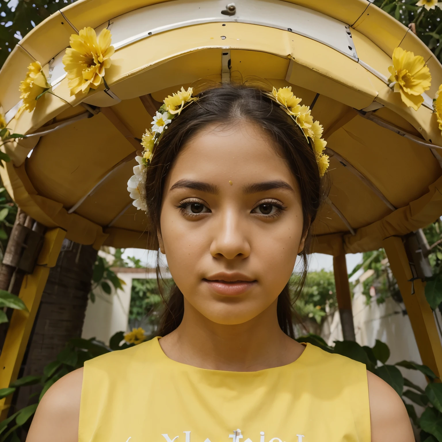 A photograph of an AI yellow flowers forming the name ROCIO