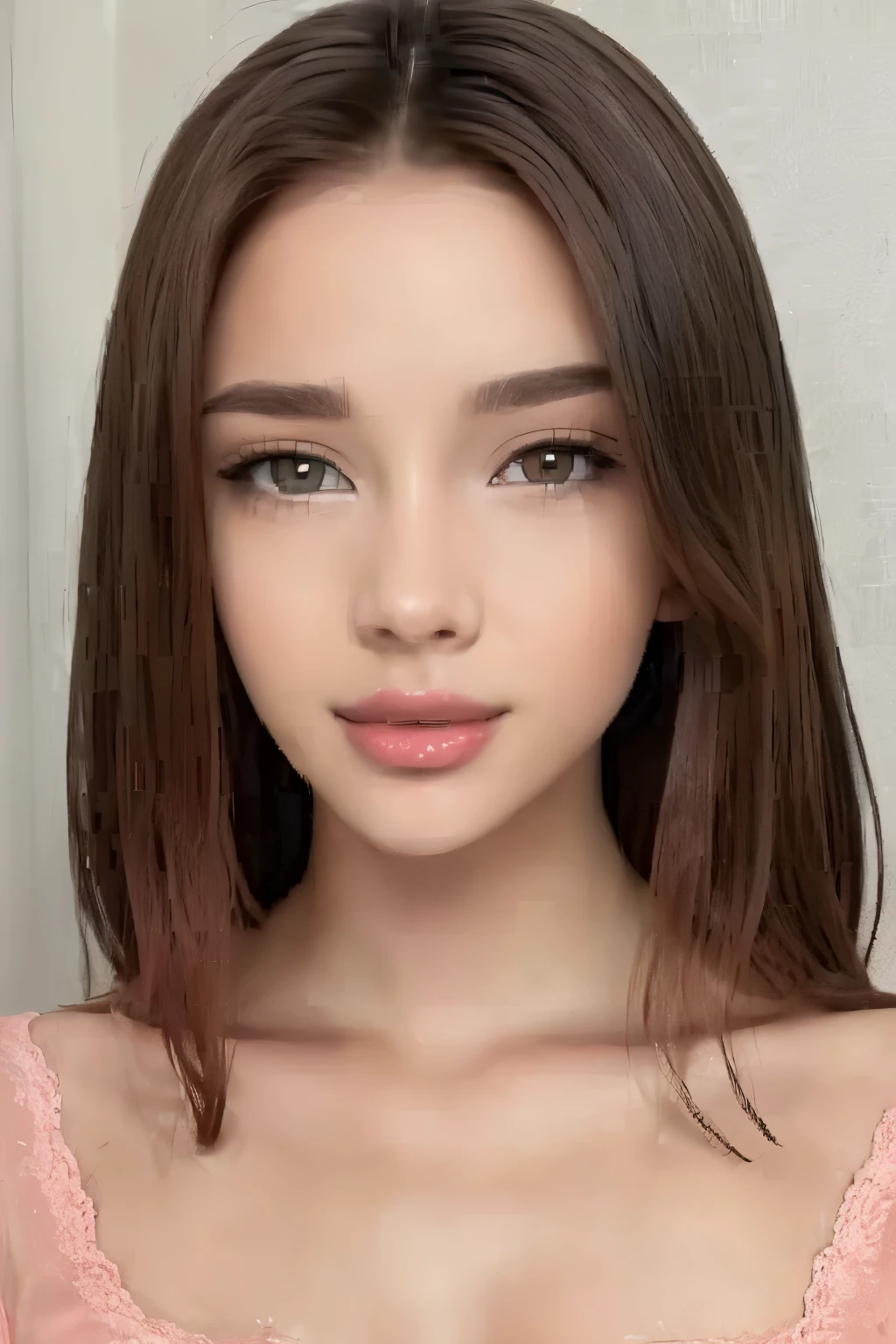 branca. perfil, rosto detalhado, rosto delicado, (BOCHECHAS ROSADAS), cabelo MARROM, olhos ARROM, estilo de desenho anime, referencia em beleza, CABELO COMPRIDO, FUNDO SIMPLES