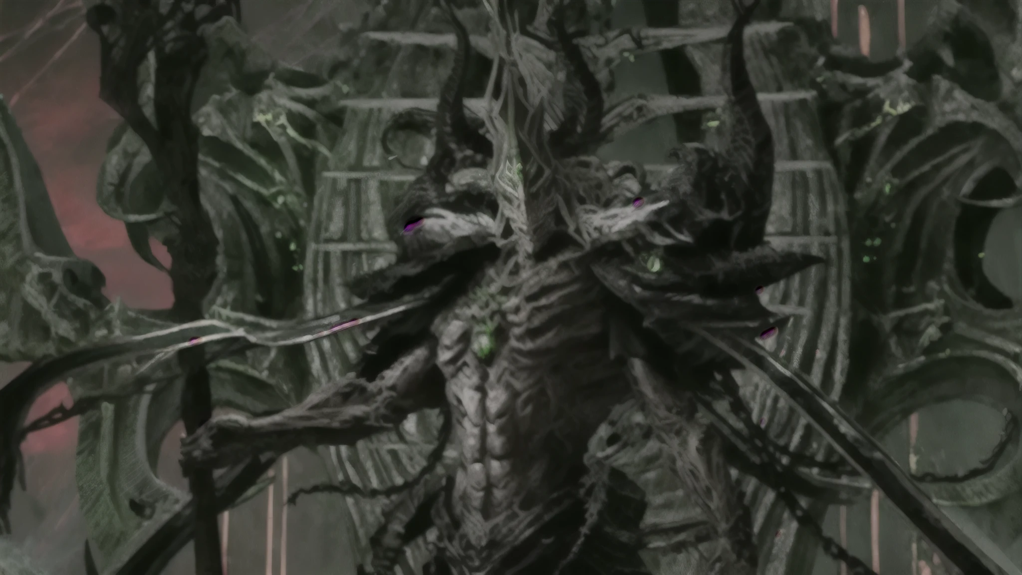 il y a une grande statue d&#39;a man with a giant head, nagash editorial, Le Seigneur de la Peste, mdr, insectoïde, Depraved cybernetic demon, warhammer nagash haute couture, Warframe infested art, inspired by Zoltan Boros, liche factuel (d&d), mantis head monster god temple