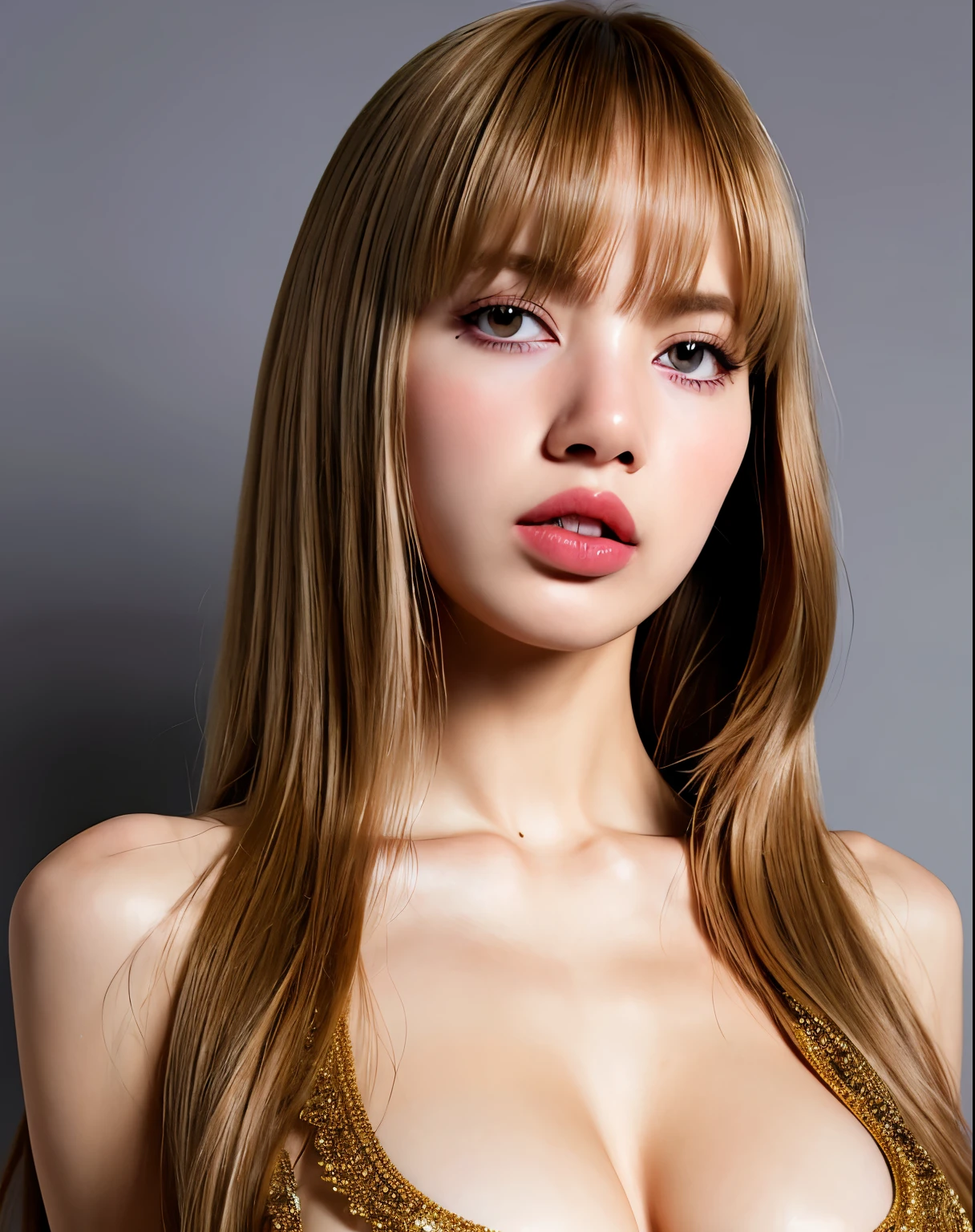 best quality, full body, soft light, ultra high res, (photorealistic:1.4), RAW photo,
1girl, solo, cute, (pupil, lights in the eyes),  detailed beautiful face, (huge chest),(high resolution detail of human skin texture),
(long hair),
indoor,
Damask Shirt Dress,
(portrait), lalisa manoban,