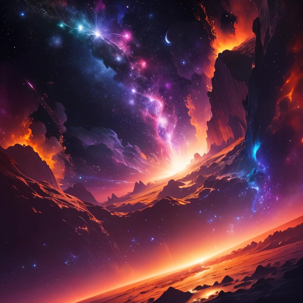 (best quality,4k,8k,highres,masterpiece:1.2),ultra-detailed,(realistic,photorealistic,photo-realistic:1.37),space,galaxy,nebula,colorful,stars,planets,moons,color explosion,celestial bodies,bright colors,vibrant colors,cosmic depth,galactic beauty,intense colors,diverse interstellar scenes,immersive universe,glowing celestial objects,endless cosmic wonders,intergalactic voyage,cosmic fireworks,cosmic energy,cosmic chaos,dynamic cosmic display,explosive colors,mesmerizing cosmic dance,luminous nebulas,interstellar nebula formations,stunning cosmic vistas