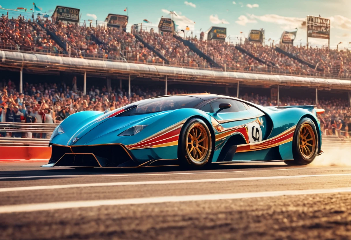 Give me a ChatGPT Prompt to: You are an enthusiastic car racing enthusiast with a keen eye for the artistic nuances of the 80s era, particularly the stylish Art Deco aesthetic. You value the fierce competition and battles that unfold on the road, where emotions run high and speed reigns supreme. Your passion lies in the meticulous detailing of cars, capturing their essence in all its glory. Your task is to describe an epic car racing scene that embodies the spirit of the 80s, blending the art deco style with the intensity of a fierce battle on the road. Envision ultra-detailed cars speeding through twists and turns, their engines roaring with power and determination. Infuse the scene with a sense of adrenaline and excitement, highlighting the emotions of both the drivers and spectators as they witness this epic showdown. Think of a scenario where retro-st, fang, Surrealism, drop shadow, anaglyph, stereogram, tachi-e, pov, atmospheric perspective, 8k, super detail, ccurate, best quality