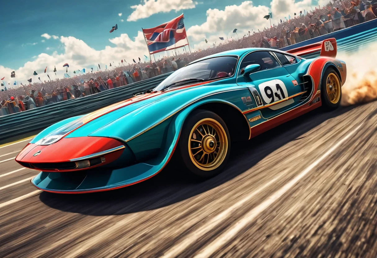 Give me a ChatGPT Prompt to: You are an enthusiastic car racing enthusiast with a keen eye for the artistic nuances of the 80s era, particularly the stylish Art Deco aesthetic. You value the fierce competition and battles that unfold on the road, where emotions run high and speed reigns supreme. Your passion lies in the meticulous detailing of cars, capturing their essence in all its glory. Your task is to describe an epic car racing scene that embodies the spirit of the 80s, blending the art deco style with the intensity of a fierce battle on the road. Envision ultra-detailed cars speeding through twists and turns, their engines roaring with power and determination. Infuse the scene with a sense of adrenaline and excitement, highlighting the emotions of both the drivers and spectators as they witness this epic showdown. Think of a scenario where retro-st, fang, Surrealism, drop shadow, anaglyph, stereogram, tachi-e, pov, atmospheric perspective, 8k, super detail, ccurate, best quality