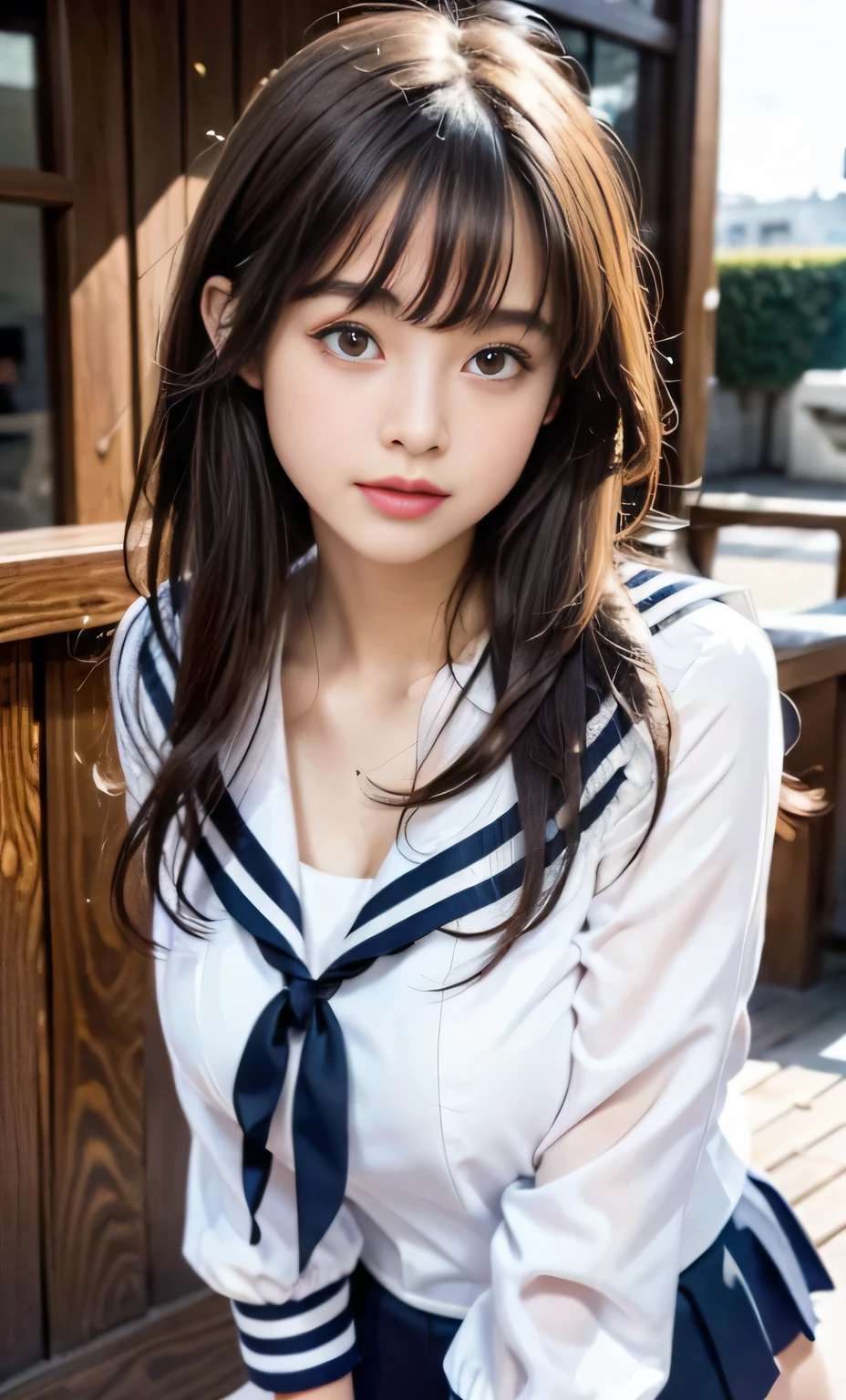 (8K, Raw photo, realistic:1.25) ,{( lip gloss), eyelash, shiny face, Glossy skin}, {highest quality, ultra high resolution}, Depth of written boundary, chromatic aberration, caustics, wide range lighting, natural shading,){ Look at the viewer with a calm expression::18-year-old, happiness like a goddess}}., , {{sailor suit:See-through:pink good:nipple}}, {mini skirt},{{simple background:white}}