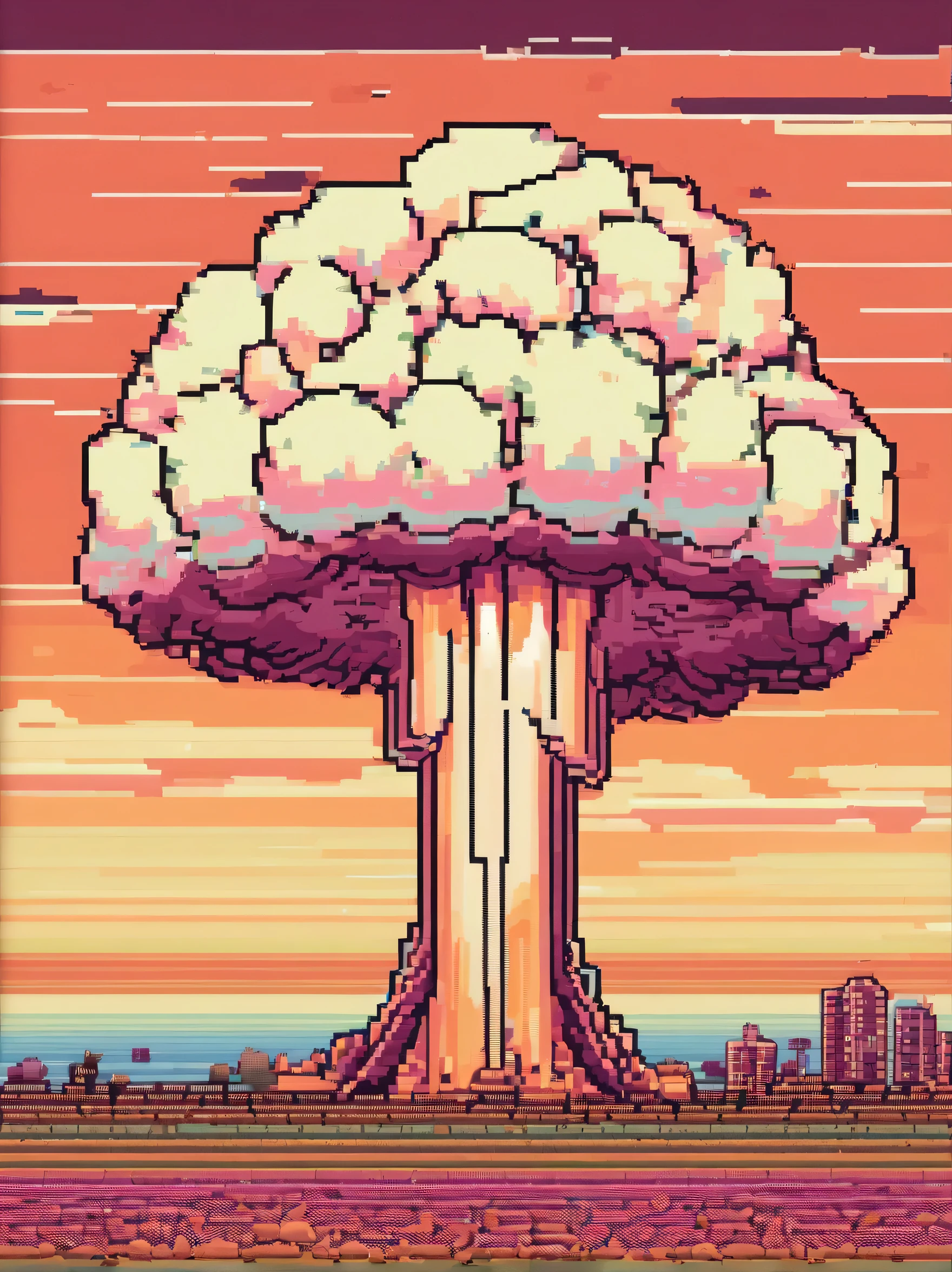 Atomic bomb blast, mushroom cloud, very detailed, pastel colors, vintage style