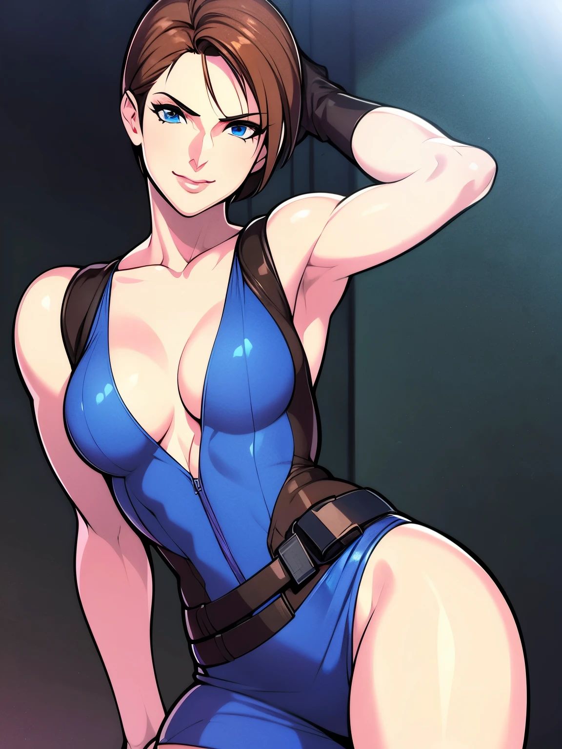 jill valentine,resident evil 3,3d,pose,areolae,blue eyes,boots,breasts,breasts outside,brown hair,busty,female,female focus,hourglass figure,medium breasts,nipples,nudity,panties,pinup,posing,ripped clothing,seductive,seductive look,seductive smile,short hair,skirt,smile,smiling,thigh holster,torn clothes,torn clothing,tubetop,upskirt,wide hips