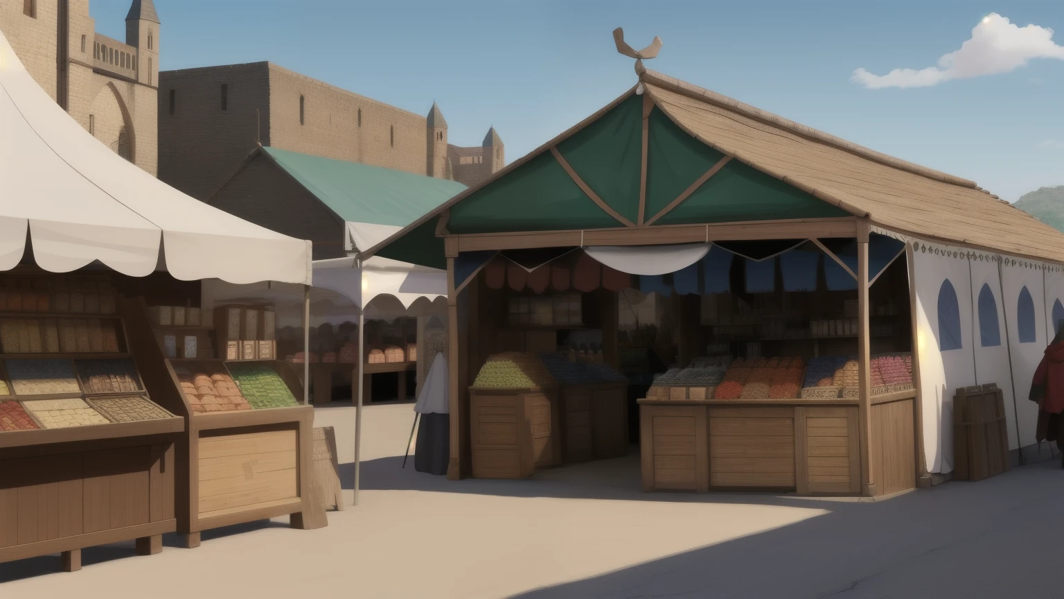 medieval, main road, main market place, outside, stalls, tent, furnace,D&D 5e,