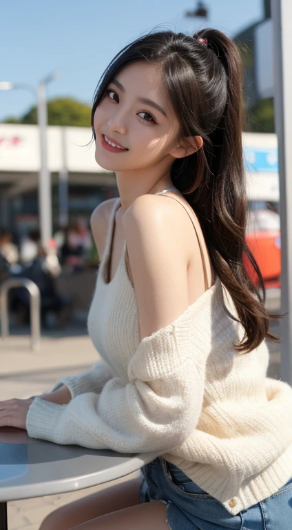 table top, highest quality, shape, Super detailed, finely, High resolution, 8k wallpaper, 完璧なダイナミックな構shape, beautiful and detailed eyes, trendy women winter fashion,small breasts natural color lip, sexy pose,smile,Harajuku、20 year old girl、sexy look for the camera,real,Actual item