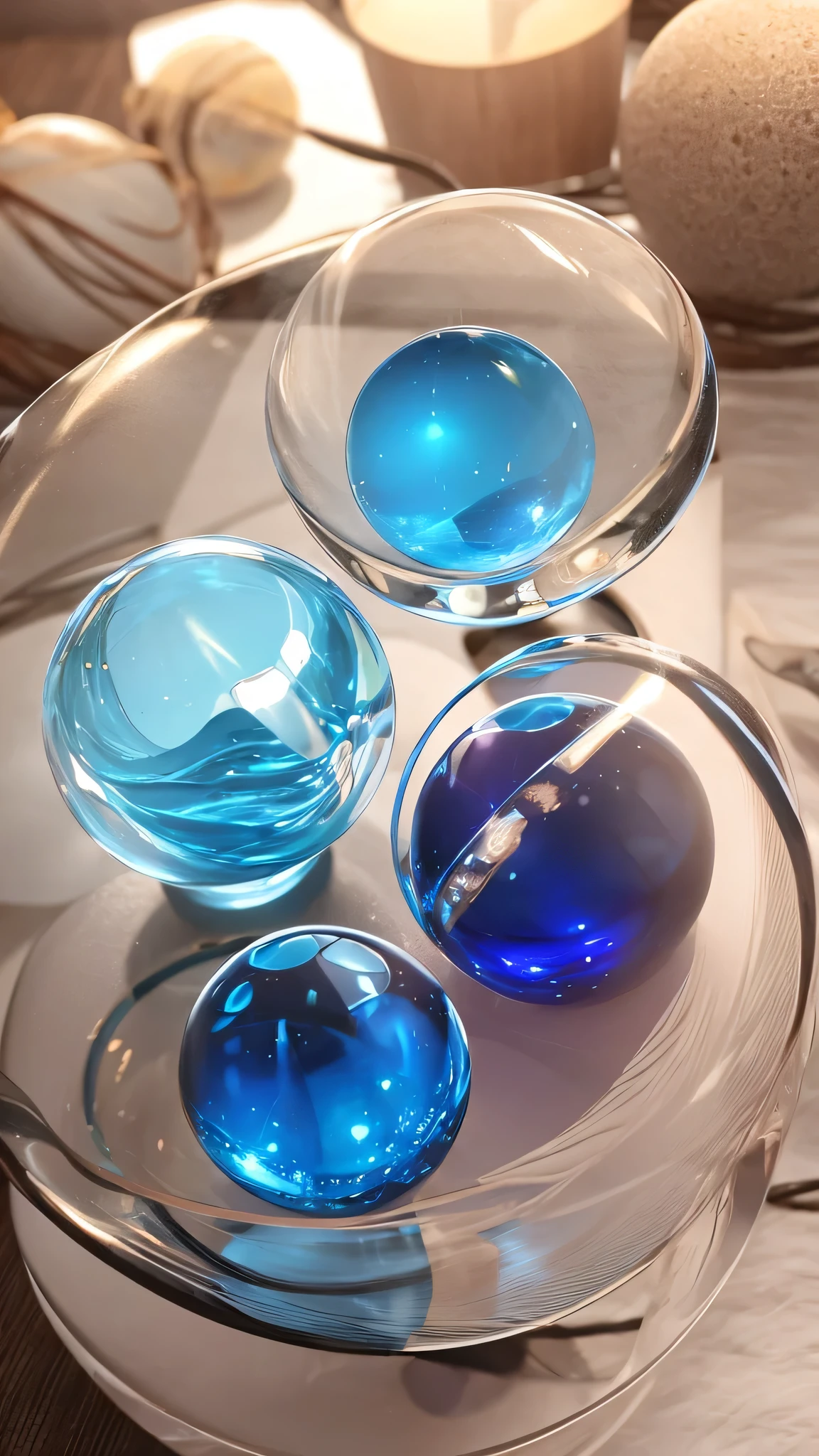 Transparent sphere、5 spheres、soft、green、Gradation、genuineistic、genuine、Shapes that fill the screen、shiny