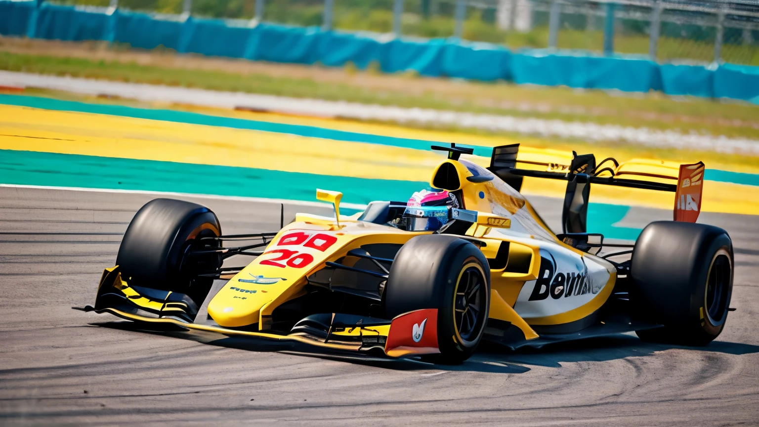 Rainbow-colored racing car on the race track