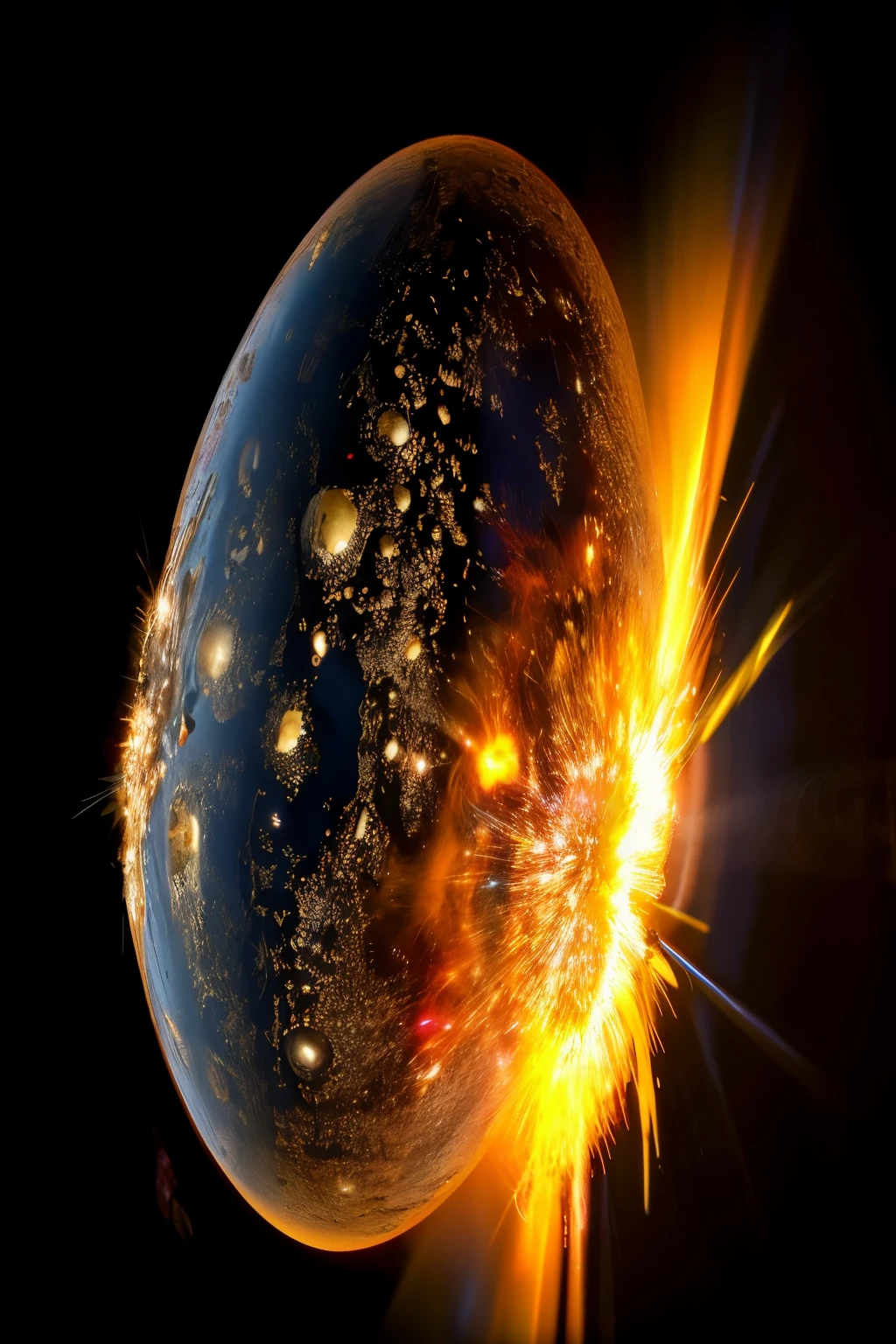 mundo siendo destruido por un asteroide de fuego pero agujero negro lo detiene