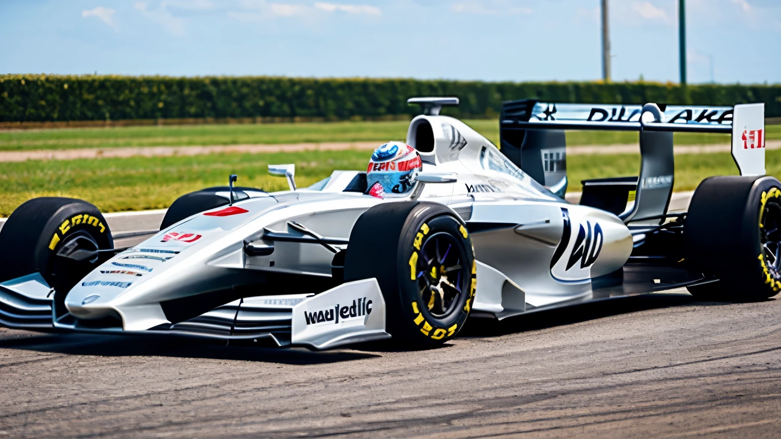 The entire race track is a silver-colored racing car