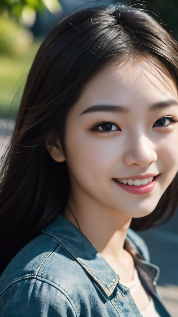 (Ultra high definition)(masterpiece)(textured skin)(very detailed)(high quality)(最high quality)(one person称視点)(Hyper realistic) (16k )(dramatic angle),upper body,smile,Cute woman on a walk,one person