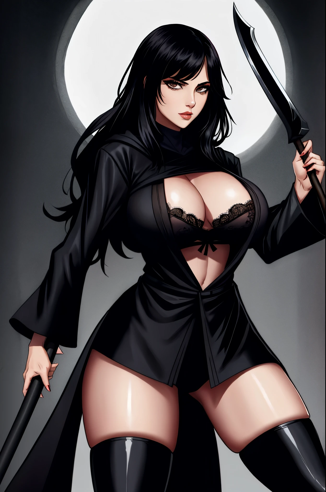 female death wielding a scyth, black robe