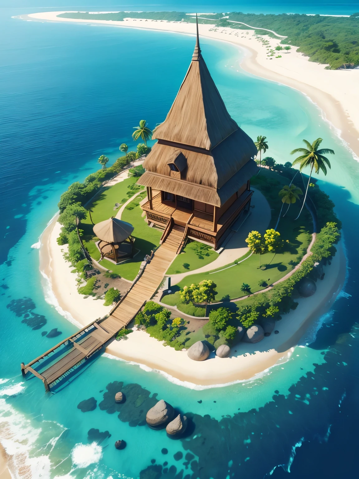 a small tropical island, resort, extremely detailed, high quality 8k resolution,