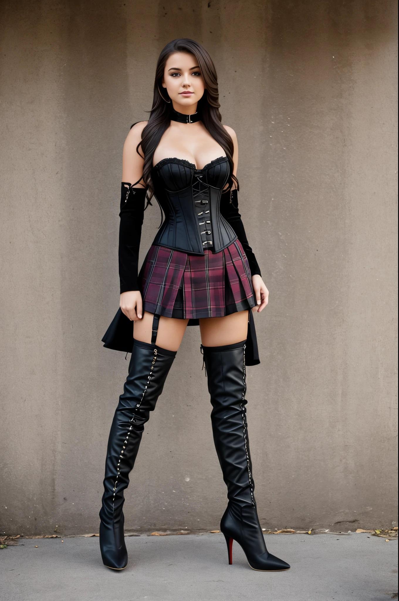 teen, thigh high, corset, skirt, stiletto ankel boots