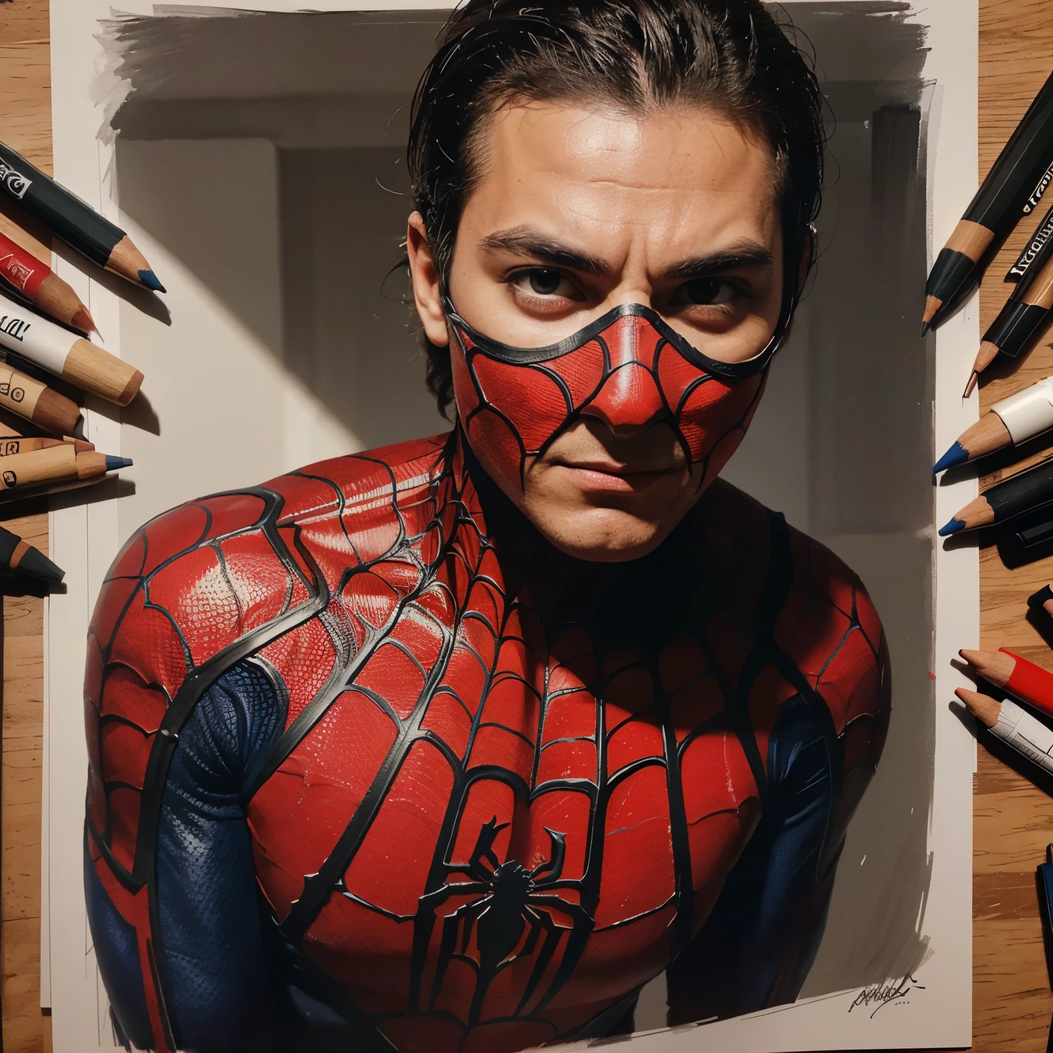 1. outline: Start with a basic sketch of Spider-Man on a sheet of paper. Concentre-se em capturar a pose e os principais elementos do personagem, as a mask, the characteristic costume and gestures.
2. Detalhes: Add details to your sketch, like facial expression lines, muscles and folds in the costume.
3. Tinta ou cor: Use canetas de tinta, colored pencils or graphic design programs to finish the drawing. Adicione cores ao traje e aos detalhes para dar vida
4. Fundo: Se desejar, adicione um fundo para contextualizar a cena ou destacar o Homem-Aranha.
5. Refinamento: Review your drawing and make adjustments as needed to ensure it looks how you want it.
Lembre-se, Creating a Spider-Man image takes practice and patience, So don't worry if it's not perfect on the first try.!