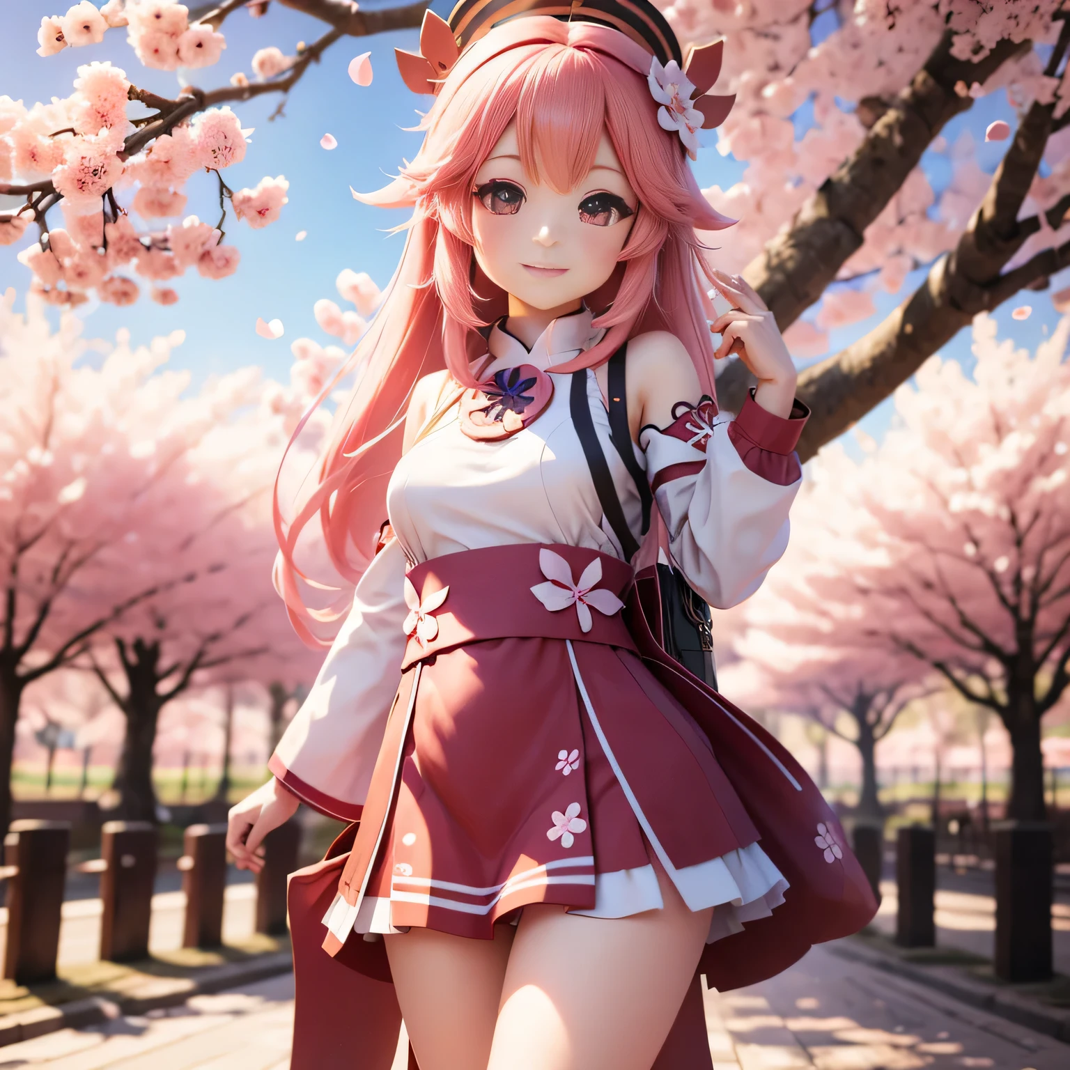 Yaya Miko spring clothes on a sakura tree background art anime 3D