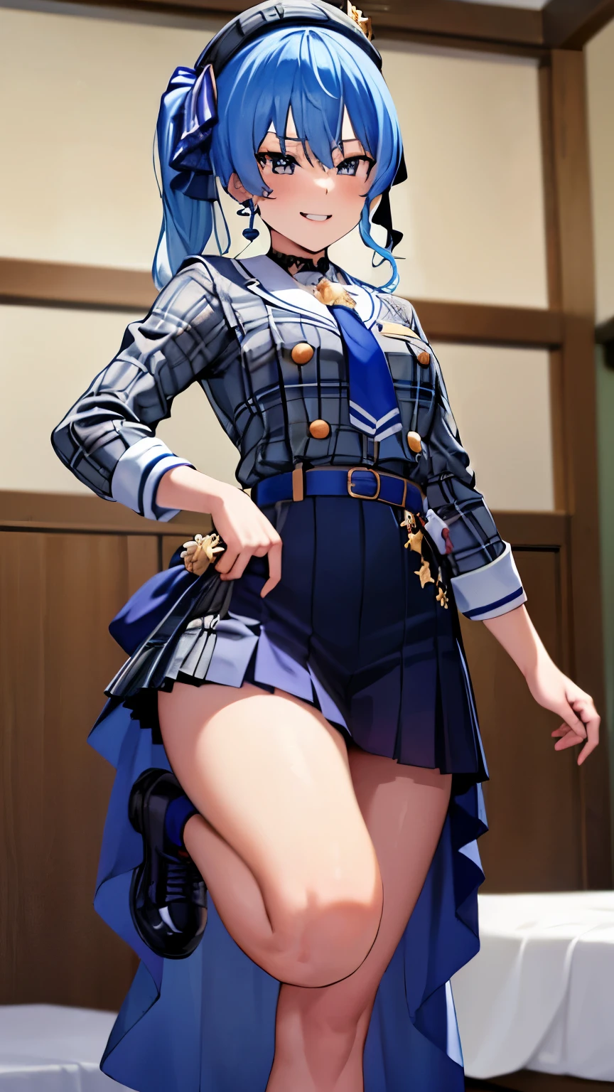 8K,highest quality,masterpiece, highest quality, High resolution, sui1, 1 girl, alone, side ponytail, (( hoshimachi suisei)), small breasts,small nipples,she is sadistic、 ((charm))、Keep your lips open、 grinning smile、perfect proportions、(((kickボクシング)))、((in her room))、((kick the 陰茎))、(彼女は男をkick)、(((mixed wrestling))), (((she is standing))), ((1 boy)), (man falling down)、((I can see veins under my shoes )), (dick in her feet), kick、raise your knees、((kick 陰茎))、
