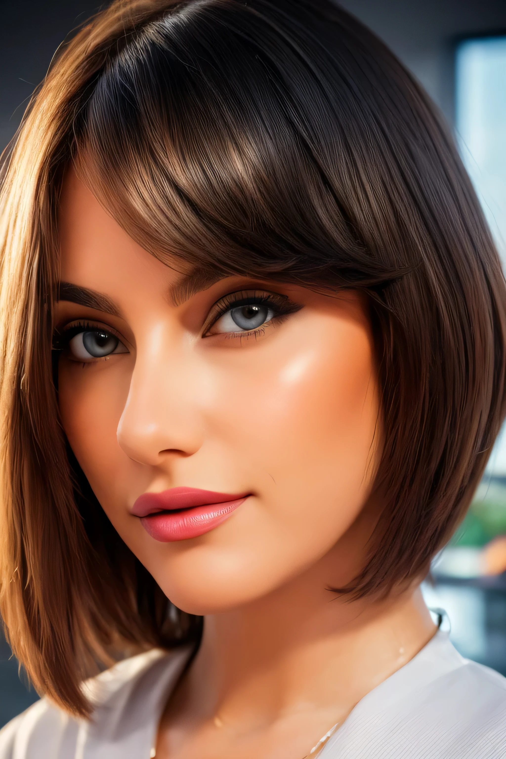 Mejor calidad, Photorealista, ultra detallado, finamente detallado, high resolution, Fondo de pantalla 8k, Foto en color crudo, profesional, alto nivel de detalle, (Modelo anunciando una computadora...). Beautiful 35 year old woman, (pale skin), (obra maestra), (cuerpo completo), (blue eyes), realista, cara feliz, (pintalabios rojo), sonrisa expresiva, ((pelo corto hasta los hombros), (cabello rosado)), ((little mom, sin escote)). vestido blanco para mujer, (Mejor calidad,4k,8K,high resolution,obra maestra:1.2),ultra detallado,(realista,photorealista,photorealista:1. 37),retrato, Traje a medida para damas,profesional setting,confident expression,corte de pelo elegante,Ambiente de oficina,edificio de oficinas moderno,impresionante arquitectura,elegant pose,mujer ejecutiva,Tacones altos,oficina amplia y luminosa,sharp focus,mujeres trabajando juntas,aspecto pulido,paleta de colores neutros,soft natural lighting,Clean and minimalist design,important business meeting, Patrones intrincados en traje, peinado bien arreglado,Escritorio con ordenador y papeleo,aire de autoridad,mujeres exitosas y realizadas,foto premiada, (cara a cara), (Mira a los espectadores), small light, Bajo contraste, facial symmetry, profundidad de campos, cinematic background, central image, suavemente iluminado, (finamente detallado skin), realista skin texture, detalles extremos de la piel, (pores: 0. 1), Small bust with good shape