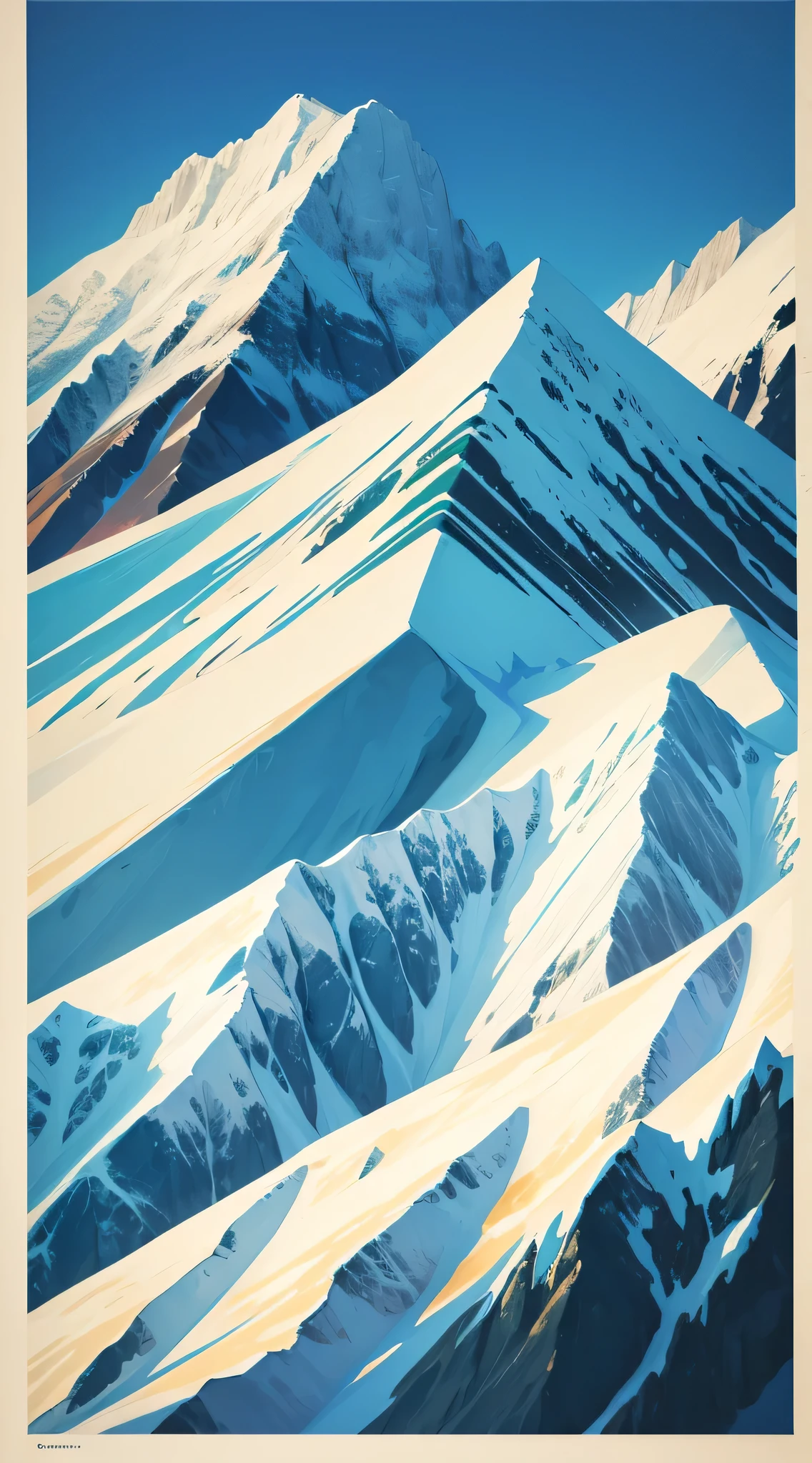 Samivel dessin vectoriel, Retro poster, vectoriel poster, Mountain vector retro poster, montagne des Alpes, Inspired by Samivel. couleur pastel, couleur douce