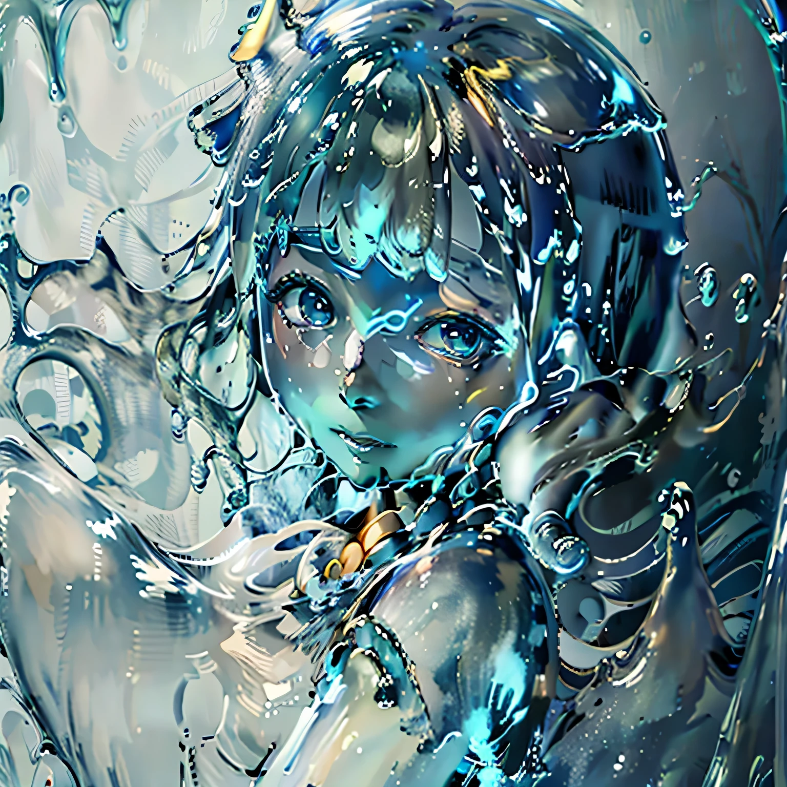 1girl, Features a girl figure made of water, water statue, water hair, water elemental girl, undine, water reflections, water flow, crystal wet body. Reimagined by industrial light and magic with 4k resolution post-processing. Also includes references to Pixar, Disney, Studio Ghibli, and Anime Key Visual styles. Uses natural lighting and beautiful composition. Hyper-realistic water effects with transparent and glass-like features. Incorporates neo-impressionism and post-impressionism painting styles with textured layers of paint. 8k resolution concept art by Greg Rutkowski, Artgerm, WLOP, Alphonse Mucha with dynamic lighting and intricate details. Splash art trending on Artstation with Unreal Engine 5 volumetric lighting. 