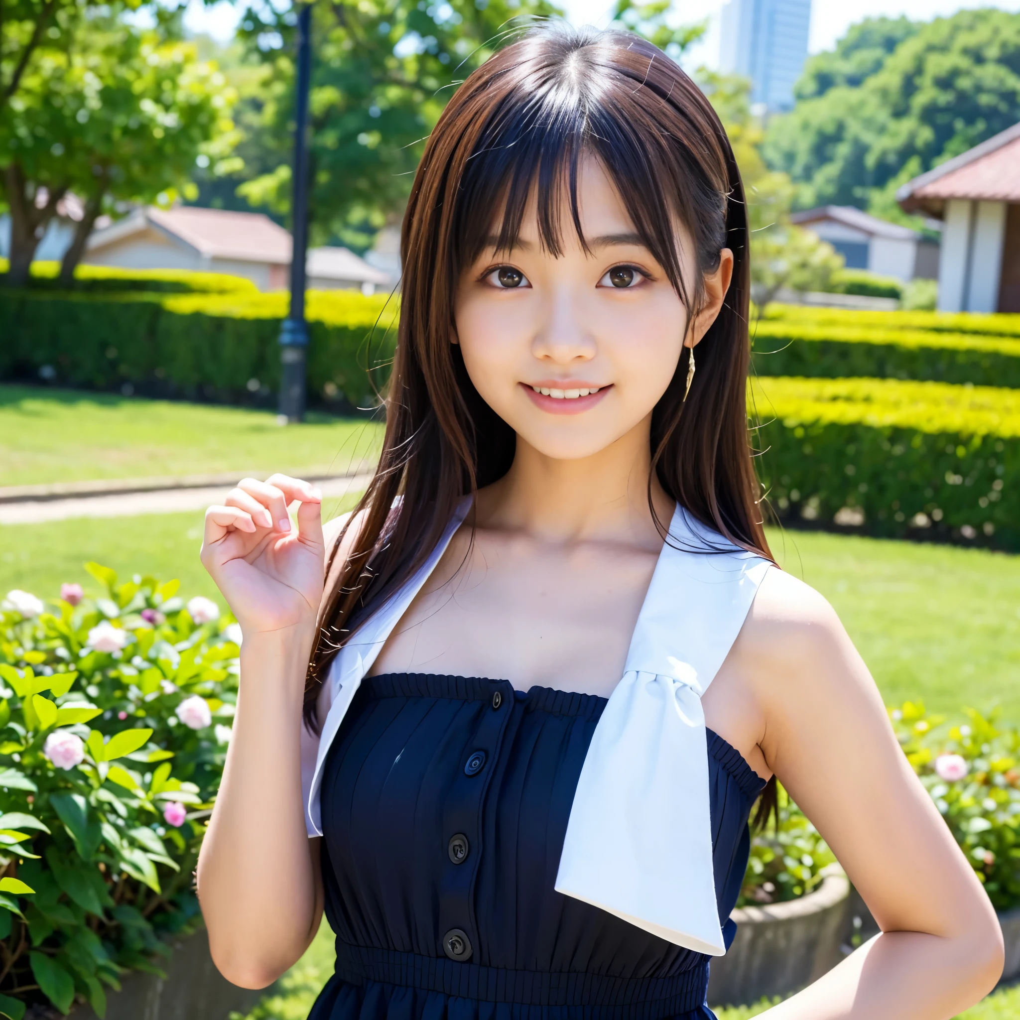 Best-quality, Masterpiece, Ultra-High-Resolution, (Photorealistic:1.4), Raw-Photo, 1girl, 12-years-old, the most famous Japanese idol, wearing spring-clothes, (extremely cute face like the most popular Japanese idol, (extremely beautiful big-eyes)), extremely beautiful black-hair, extremely beautiful skins, extremely beautiful long-eyelashes, extremely beautiful lips, extremely beautiful shoulders, innocent-smile, looking at viewer