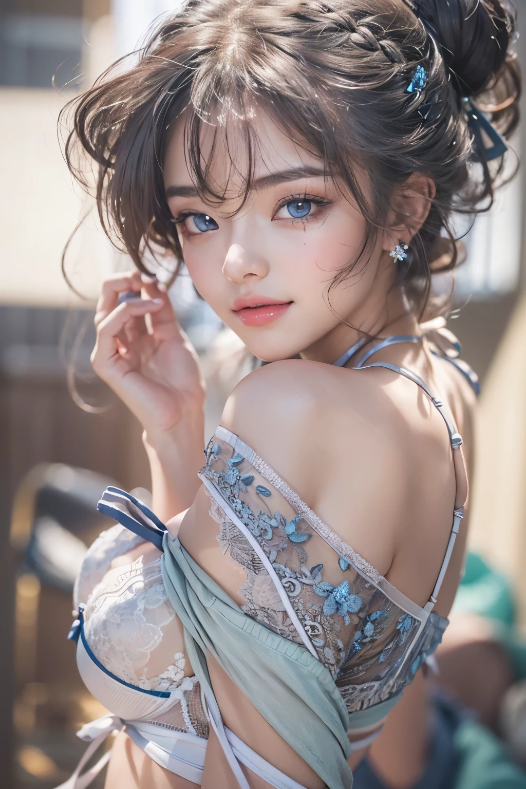 1woman, (Ultra realistic, high res), (highly detailed eyes, highly detailed hair, highly detailed face, highly detailed plump lips), (off shoulder with open breasts), breasts, upper body, caute smile, (best quality:1.4), Raw photo, (realistic, photo-realistic:1.37), professional photography, cinematic light, (fine face: 1.2),fashion model 20 years old, cute, [[[[pure eyes]]]], [[[[closeup]]]], [[[[chest]]]], [[[[neck]]]], [[[[shoulders]]]], perfect eyes, perfect iris, perfect lips, perfect teeth, perfect skin, soft front light, glow, HDR, (muted colors:1.2), Retrato da mulher、white skin、((cabelo Castanho ondas suaves)) Best Blanco Romantico、8K resolution、Frente Illuminada、American girl portrait、solo、20-year-old、beautiful face、Upper body、medium side cut、beautiful black hair、beautiful little face woman, solo,　black theme,　look at the audience,one woman, It&#39;s real, Wolfzan-6500-V1.3, anime、anime style、beautiful diamond eyes、20 year old american girl、braided hair、swimsuit、portrait beautiful detailed woman, very detailedな青い顔, Reality, beautiful narrow blue eyes, huge file size, Super detailed, High resolution, very detailed, highest quality, masterpiece, An illustration, very detailed, ticker, Unite, 8K painting wallpaper, fine, fine details, masterpiece, highest quality, Hvery detailed ticker uniform 8K wallpaper, face light movie lighting、cute blouse, dark background, oil, masterpiece, diffused soft film lighting, Portrait, highest quality (perfect face:1.4),stunning girl pictures,(8K and、photorealistic:1.25) 、(lip gloss、eyelashes、shiny face、shiny skin、highest quality、超High resolution、Depth of the bounds written、chromatic aberration、caustic road lighting、natural shading、sexy 1girl, Extremely cute, Amazing face and eyes, (Beautiful lovely smile), (extremely detailed beautiful face), bright and shiny lips, (cute bikini:1.3), (very elaborate lace bra:1.5), smooth skin, super beautiful, attractive, (Best Quality:1.4), (hyper quality), (Ultra-detailed), (hyper-realistic