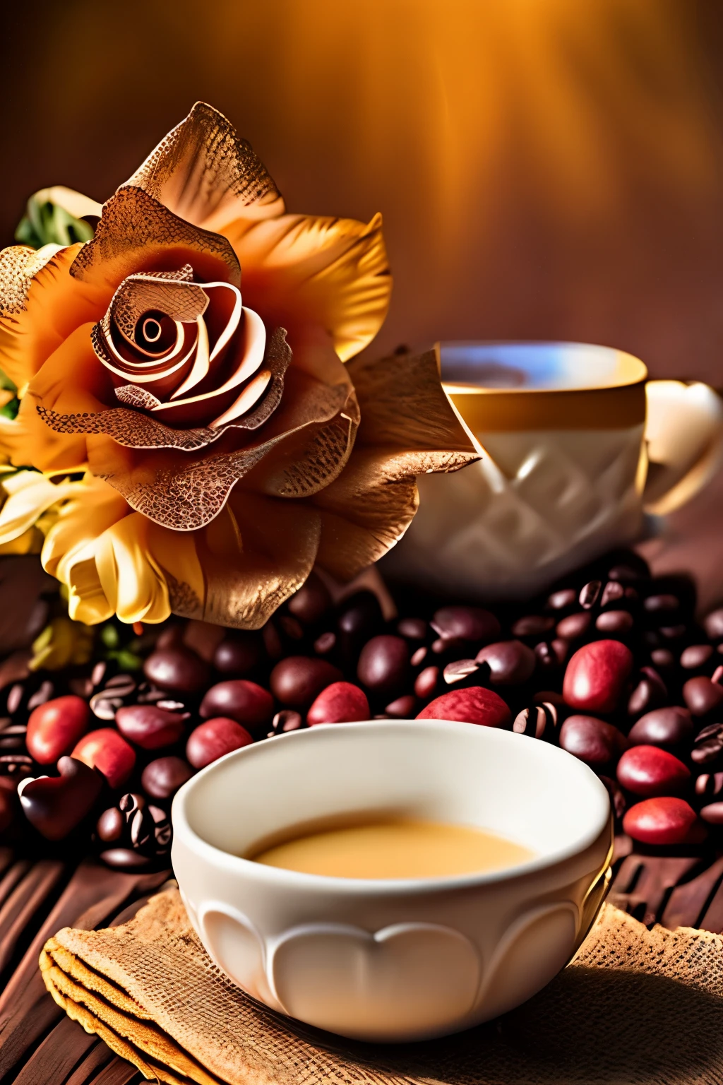 In dawn's embrace, a ritual sweet,
Awakens senses with each heartbeat.
In porcelain cup, dark elixir swirls,
A dance of warmth, as the world unfurls.

With every sip, the day begins anew,
A symphony of flavors, rich and true.
Mornings bloom with aroma divine,
As tender whispers in the morning shine.

Your essence lingers in every steamy breath,
A caffeinated kiss, defying death.
In liquid gold, our love intertwines,
A brew of passion, eternally binds.

So here's to mornings, with you by my side,
Where coffee and love forever collide.
In each caffeine-fueled moment we share,
Our hearts entwined, beyond compare.