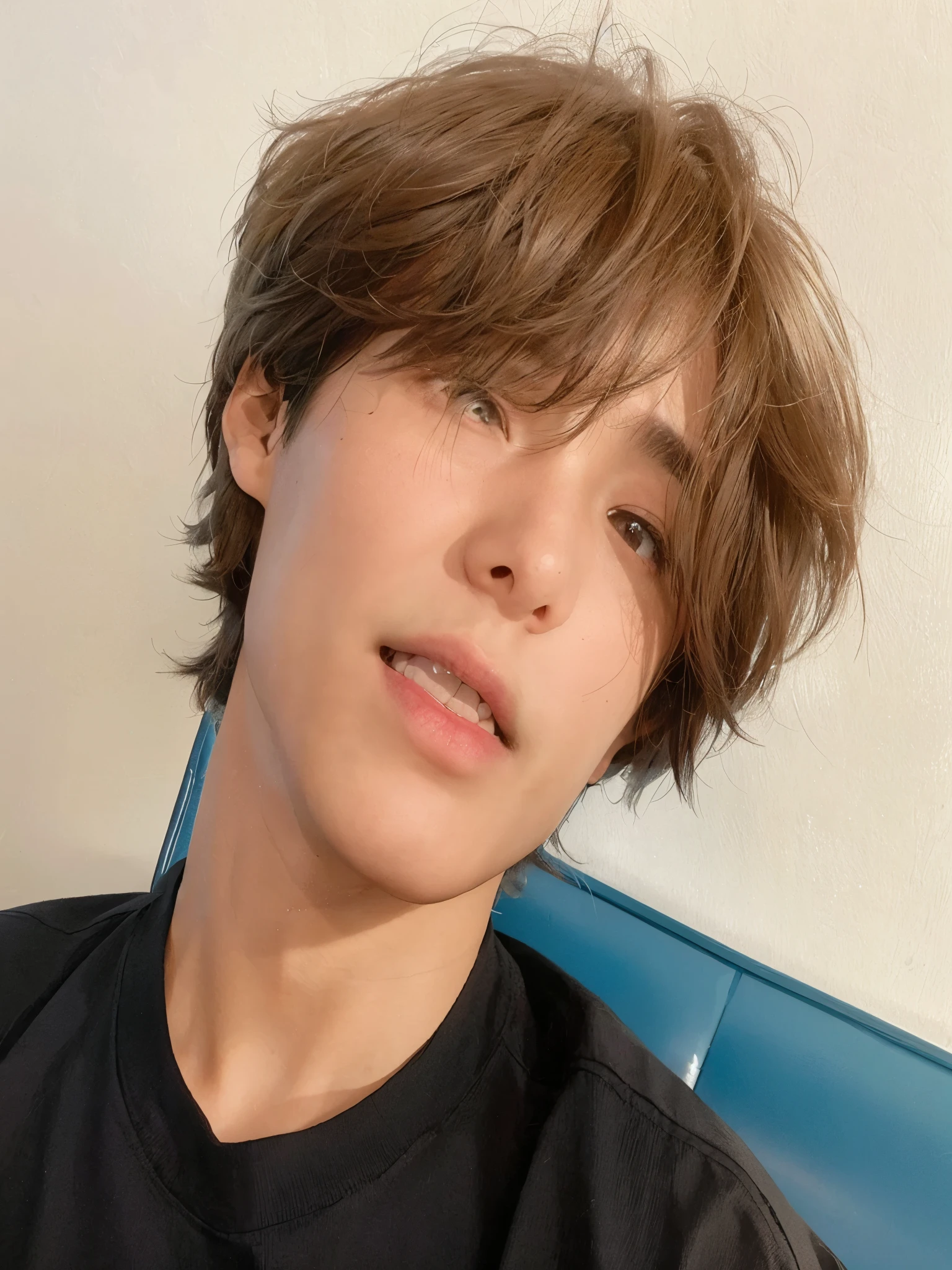 cabelo branco, olho todo preto, melhor qualidade, homem coreano