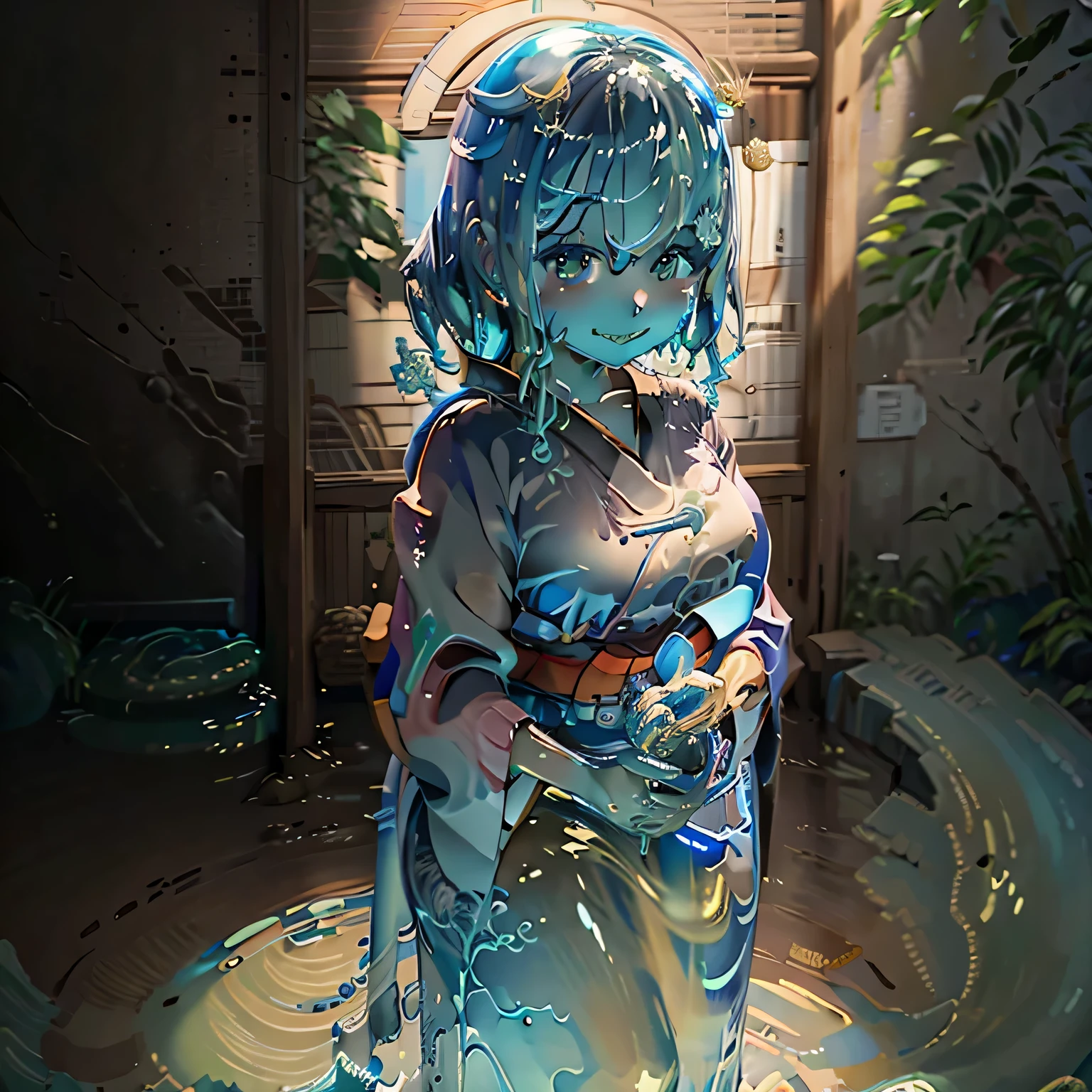 slime girl、refreshing smile、japanese kimono style