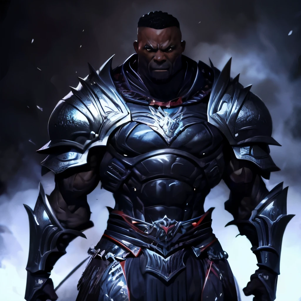 Black man, muscles,  big jaw, evil, armor