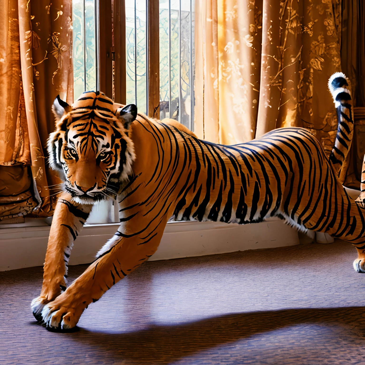 Tiger doing barre exercise