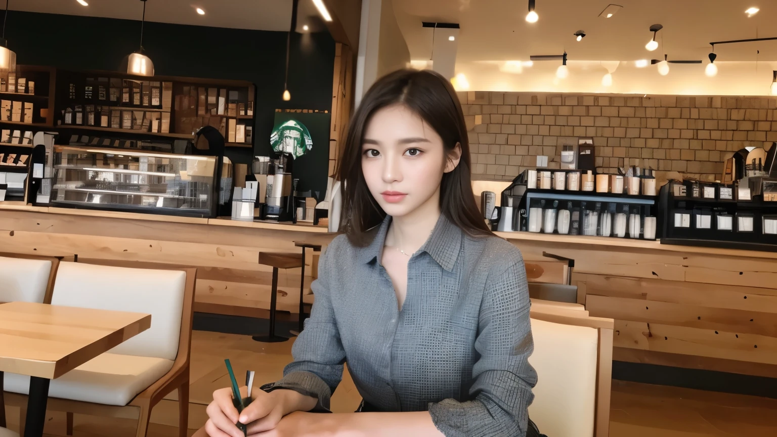 ((highest quality、8K、masterpiece:1.3))、sharp focus:1.2、Beautiful Japanese idol with perfect body:1.4、(Starbucks open cafe:1.2)、Terrace seats、Highly detailed face and skin texture、 detailed eye、double eyelid、sunburned skin、tanned wheat-colored skin,