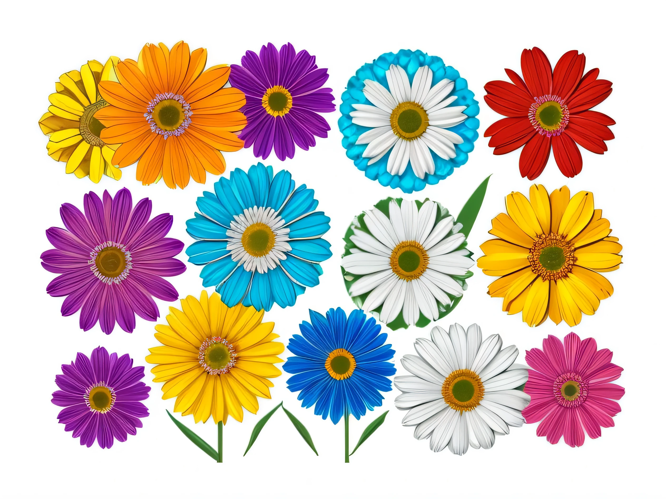 arafed set of six different colored flowers on a white background, vector art by artist, trending on shutterstock, fine art, colored flowers, colorful flowers, beautiful flowers, flower, detailed flowers, colourful flowers, brightly colored flowers, floral flowers colorful, with colored flowers, flower elements, giant daisy flowers head, flowers and blossoms, colorful wildflowers, flower background