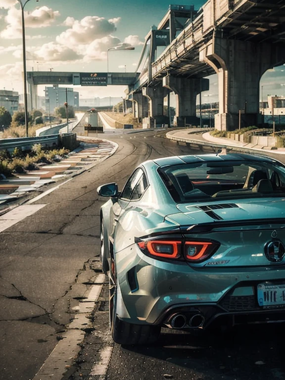 An ultra-detailed, ultra-realistic 4k racing car art piece with a close-up of a racing car on a highway. The artwork shows the motion blur effect, with the focus on the car itself. The car is captured from a side view, showcasing its sleek and dynamic design. The highway in the background adds depth and context to the piece. The overall quality of the artwork is at the best level, resembling a 4k, 8k masterpiece. The colors used are vivid and vibrant, enhancing the energy and excitement of the scene. The lighting is carefully crafted, emphasizing the car's contours and highlighting its metallic finish.